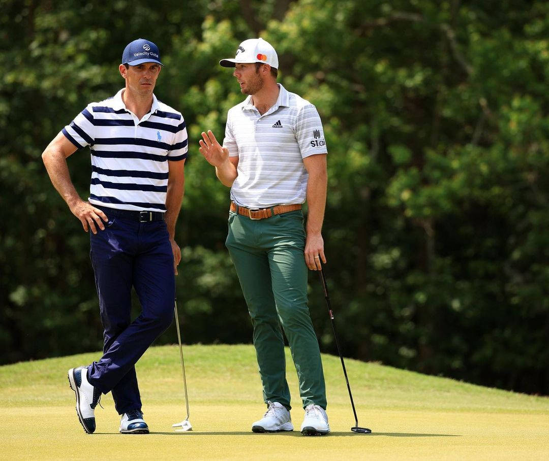 Sam Burns Talking With Billy Horschel Background