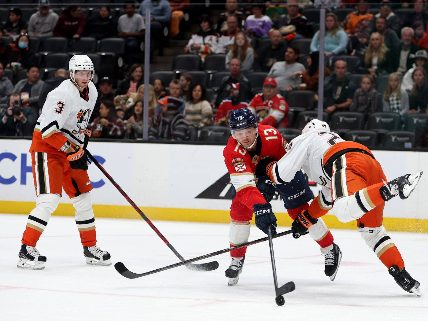 Sam Reinhart Of Florida Panthers Against Anaheim Ducks Background