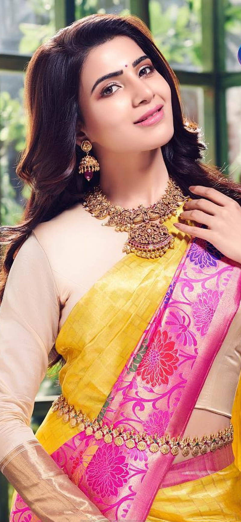 Samantha Hd Gold And Pink Saree Background
