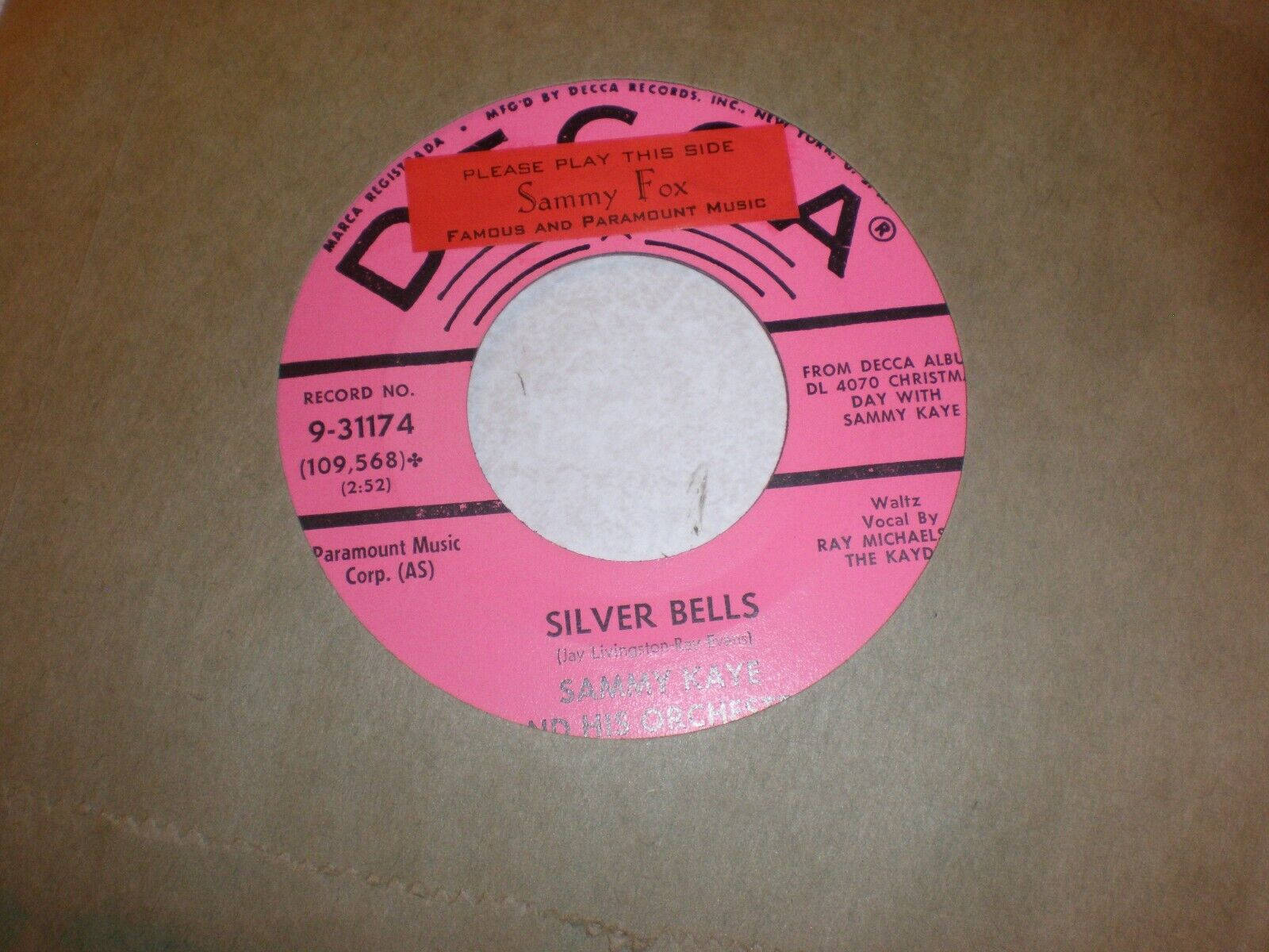 Sammy Kaye's Silver Bells Vinyl Record