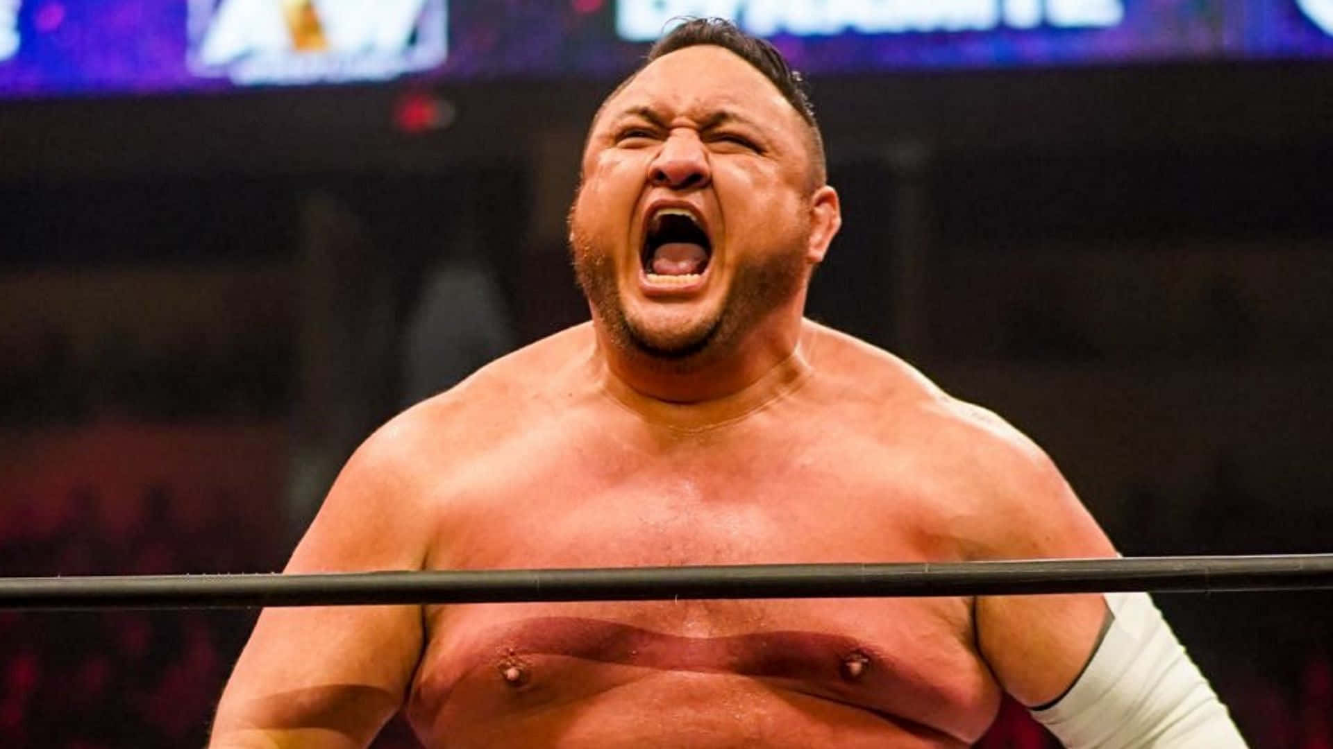 Samoa Joe Screaming In Aew Dynamite Background