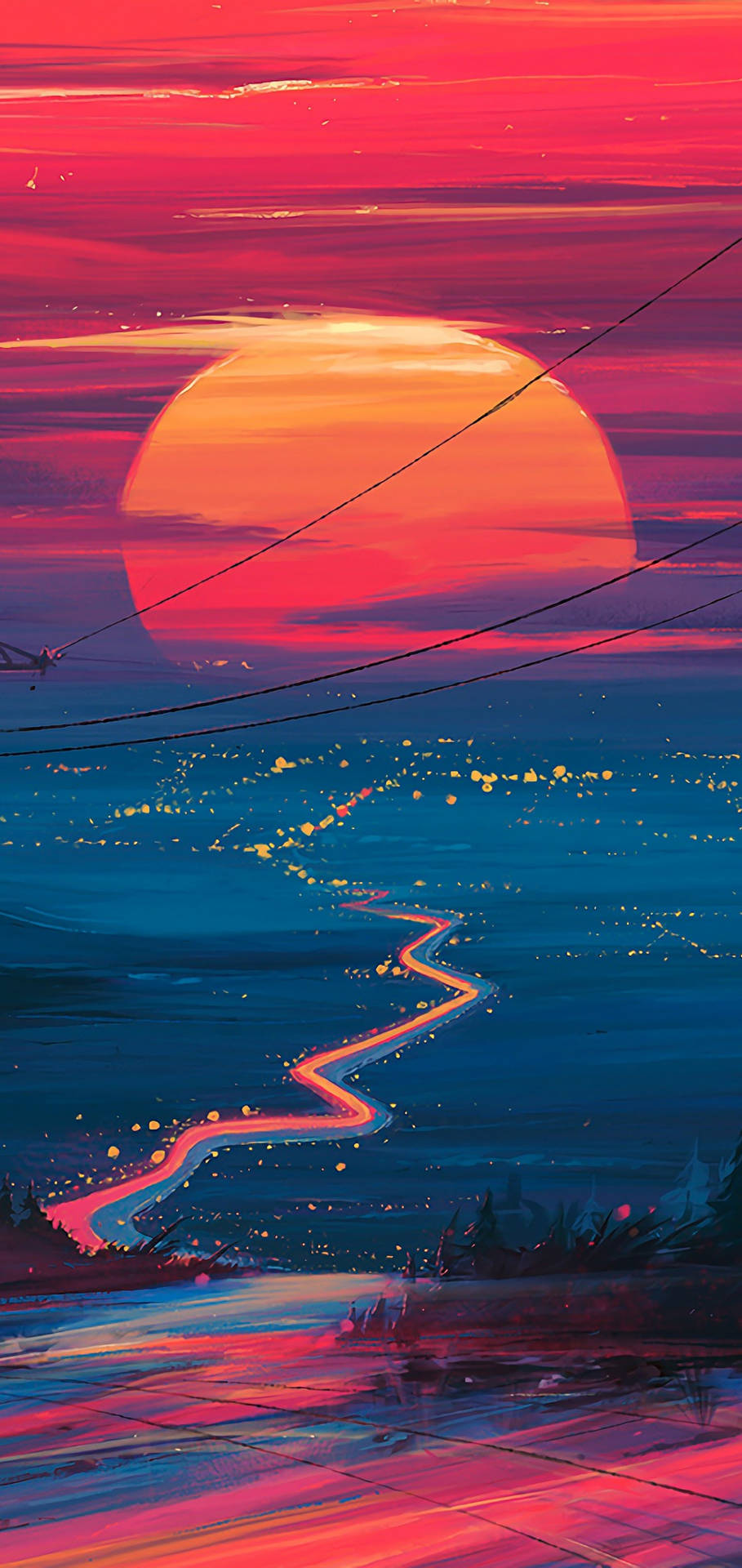Samsung Galaxy 4k Road Sunset Scene Artwork Background
