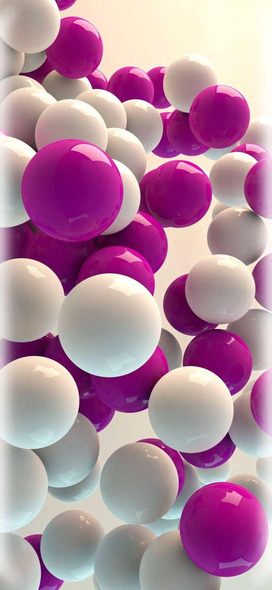 Samsung Galaxy S20 Floating In A Mesmerizing Background Of White And Purple Spheres Background