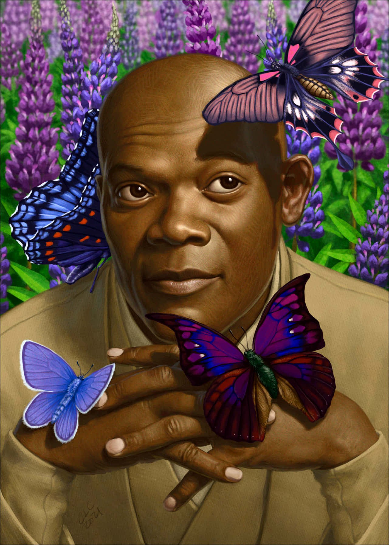 Samuel L. Jackson With Butterflies Graphic Art Background