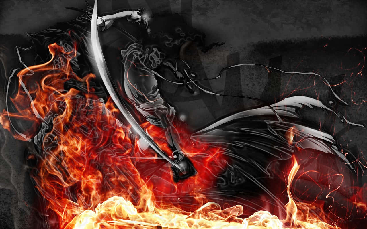 Samurai Anime Afro Flame Background