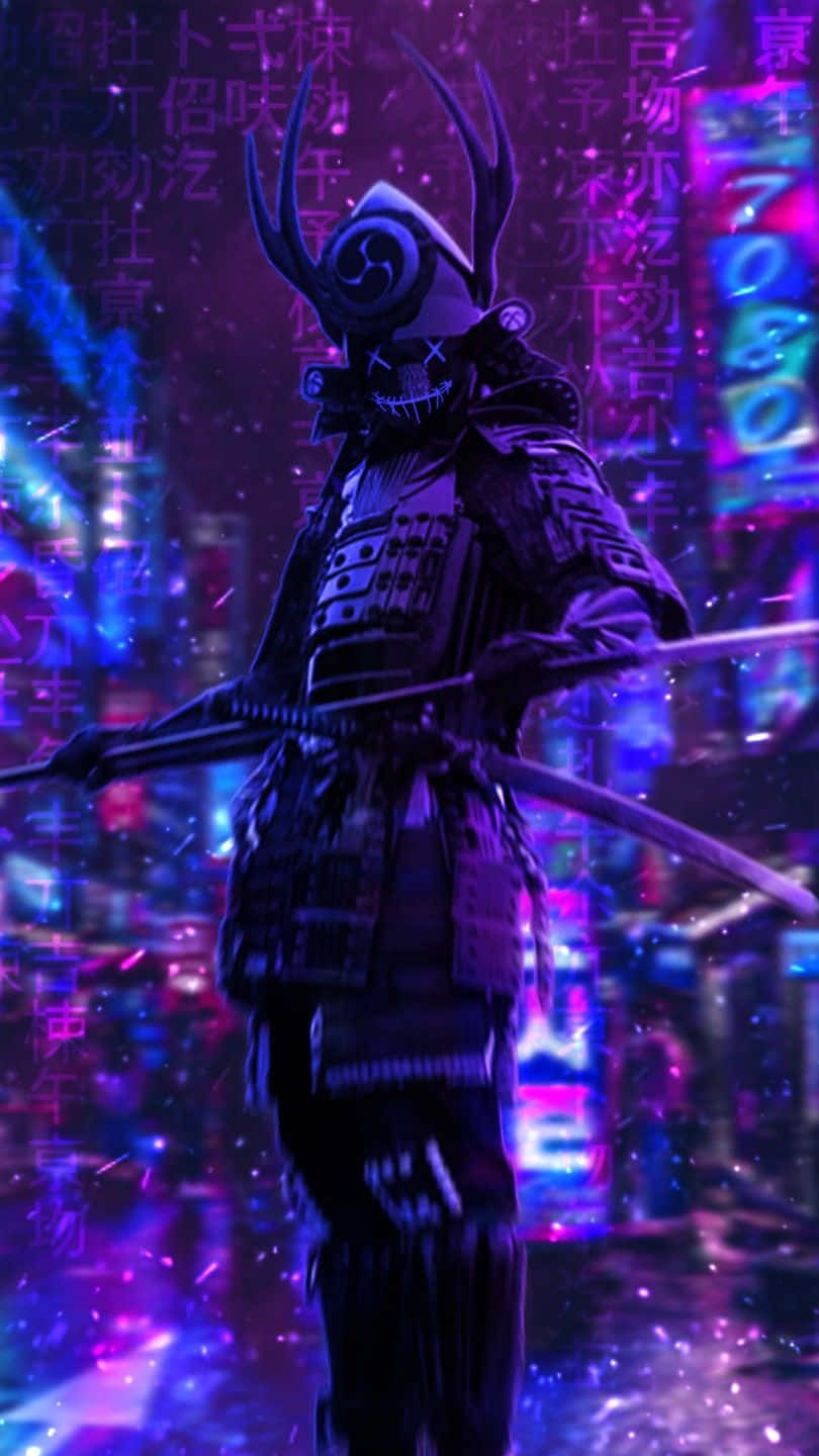 Samurai Anime Dark Purple Cyberpunk Tokyo