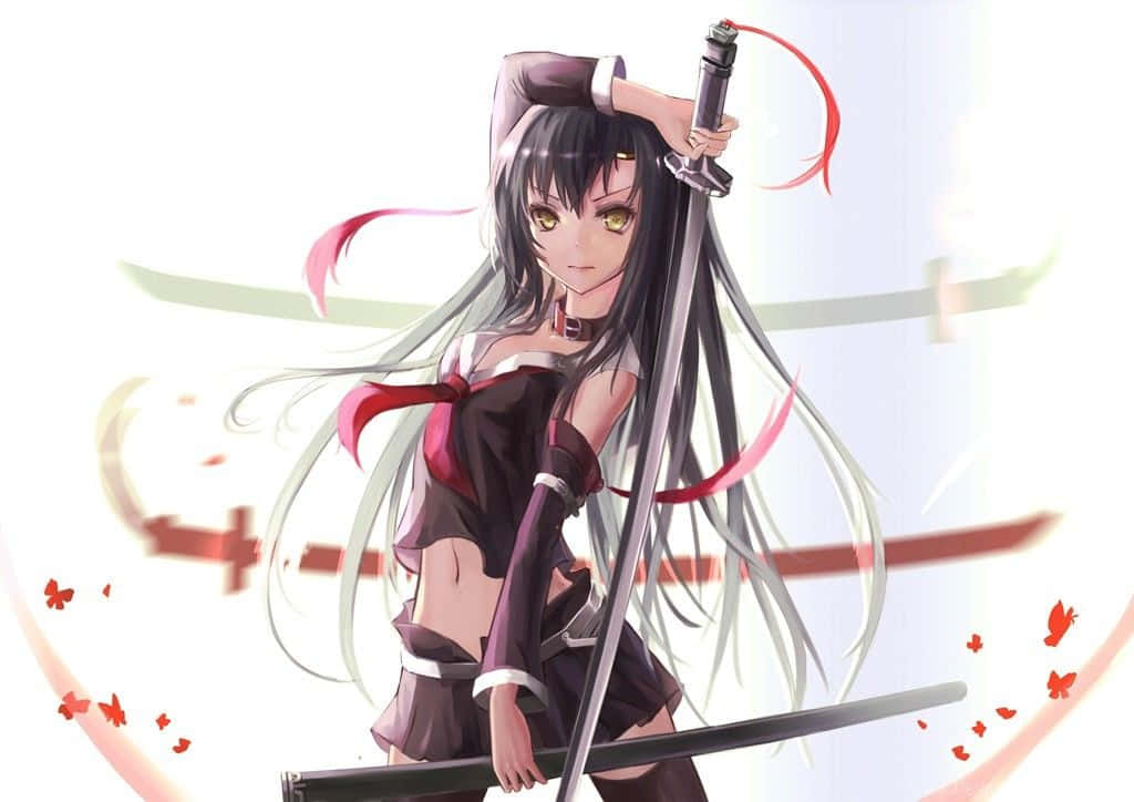 Samurai Anime Girl With Black Hair Background