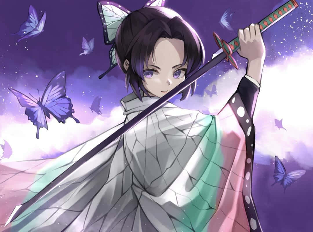 Samurai Anime Kimetsu Shinobu Butterfly Background