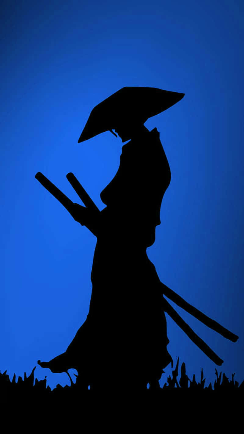 Samurai Anime Ninja Warrior Silhouette Dark Blue Background