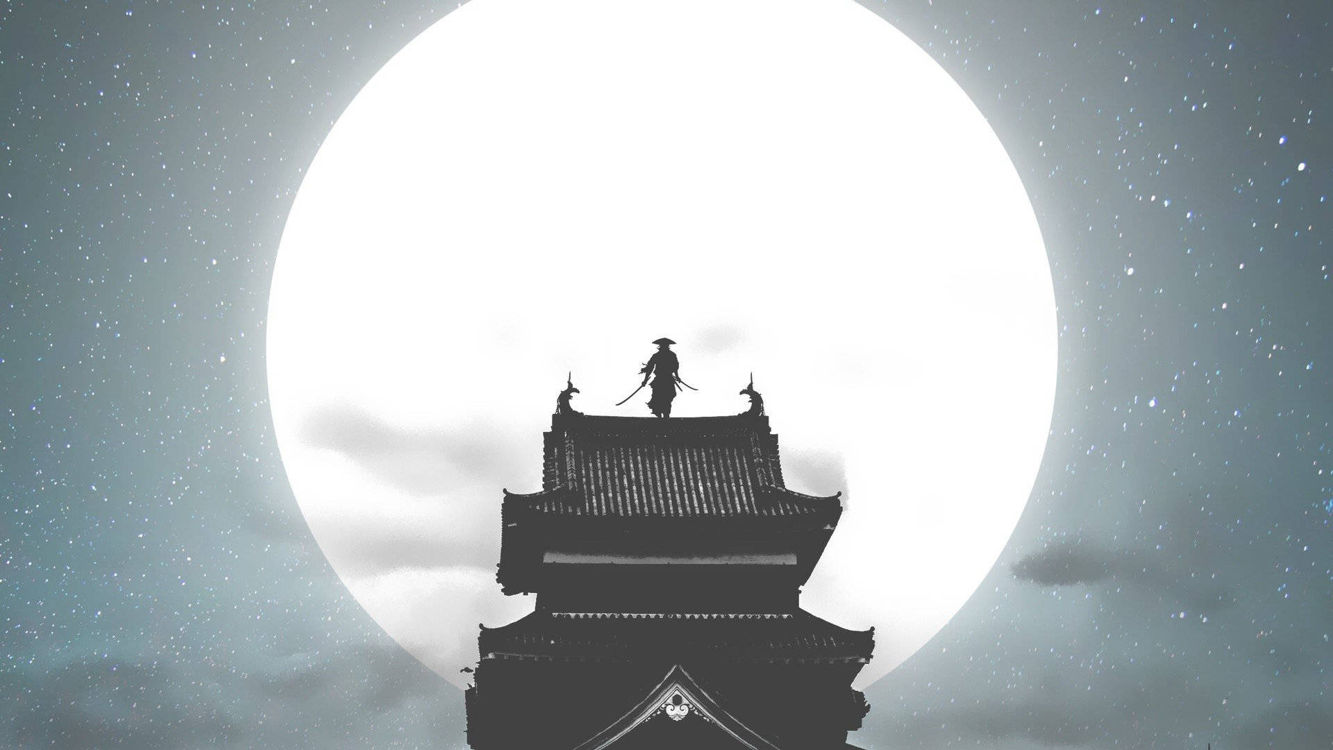 Samurai Art On Roof Background