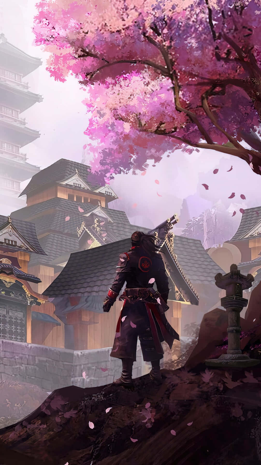 Samurai Cherry Blossom Village Background