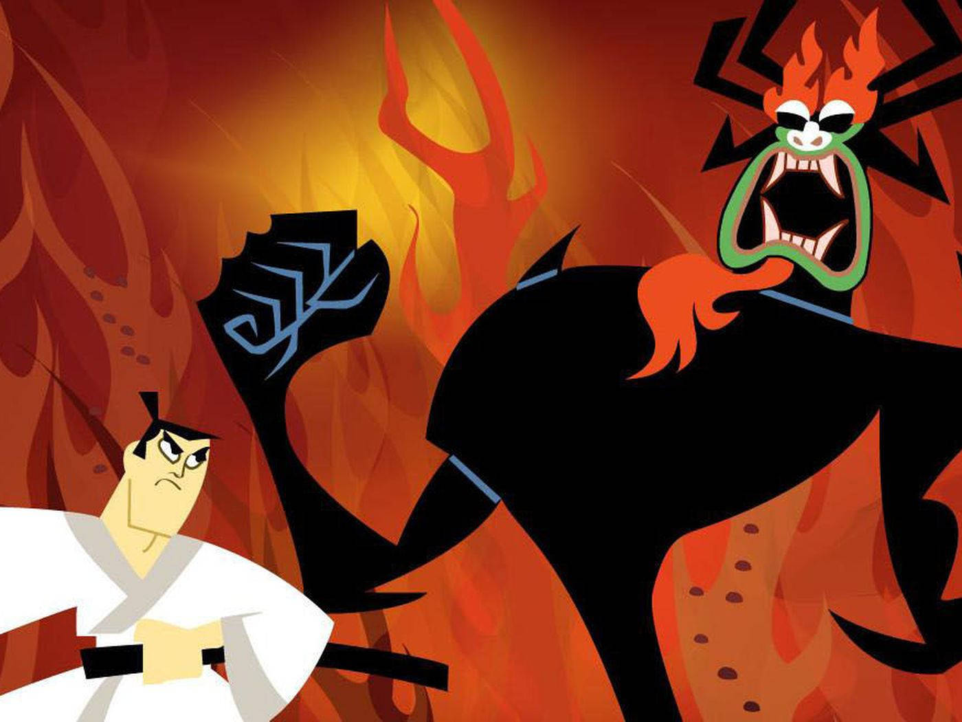 Samurai Jack Fighting Villain Aku Background