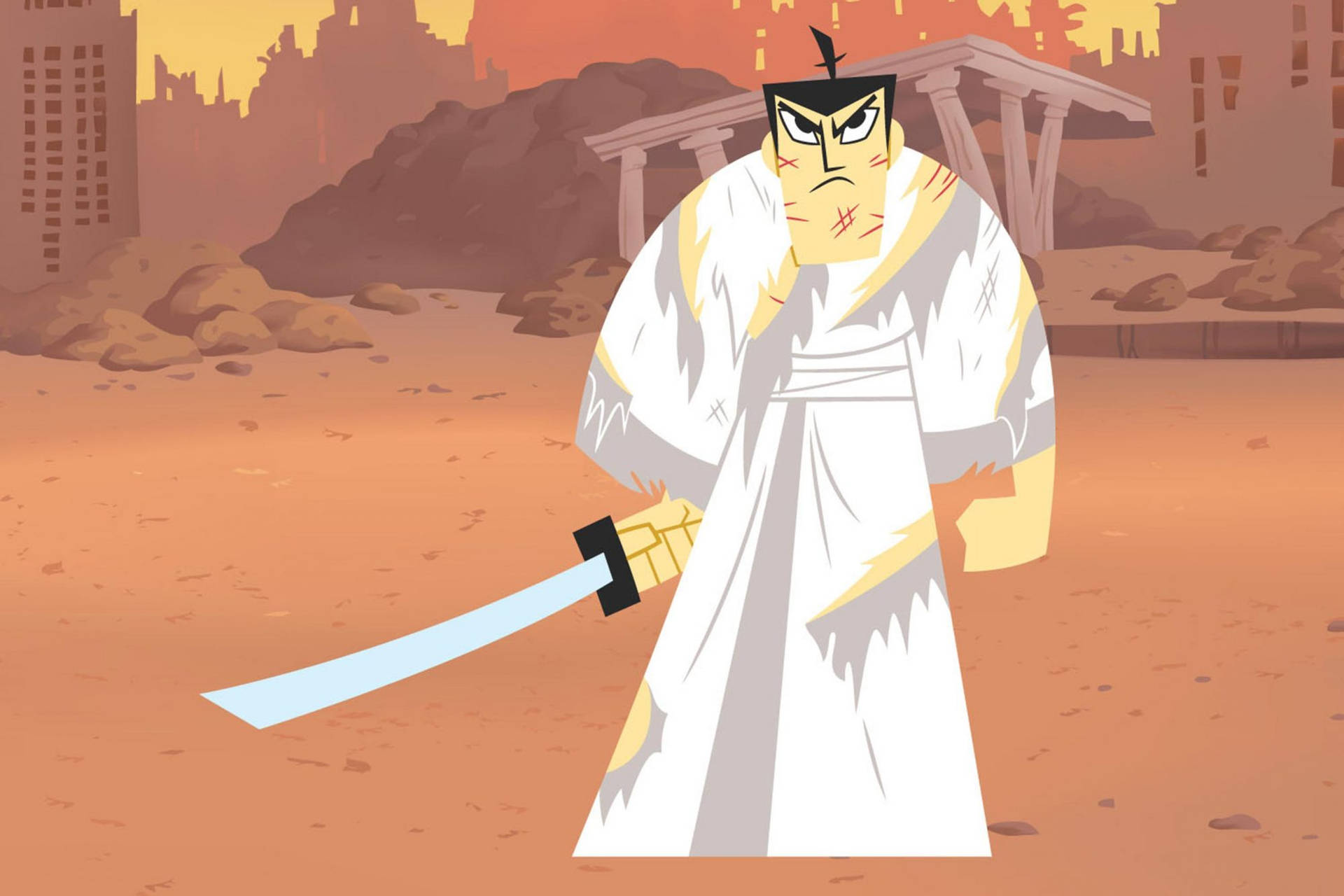 Samurai Jack In Distressed Clothing Background