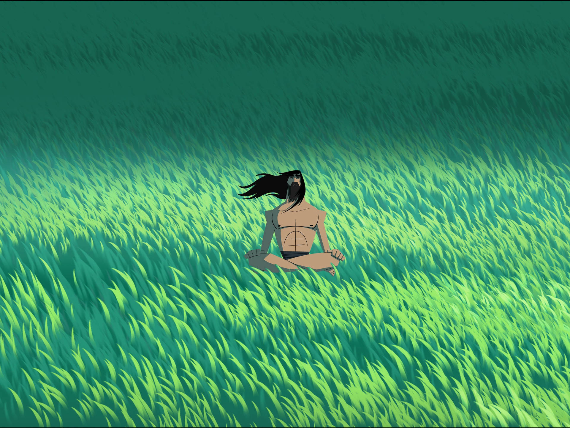 Samurai Jack Meditating In The Field Background