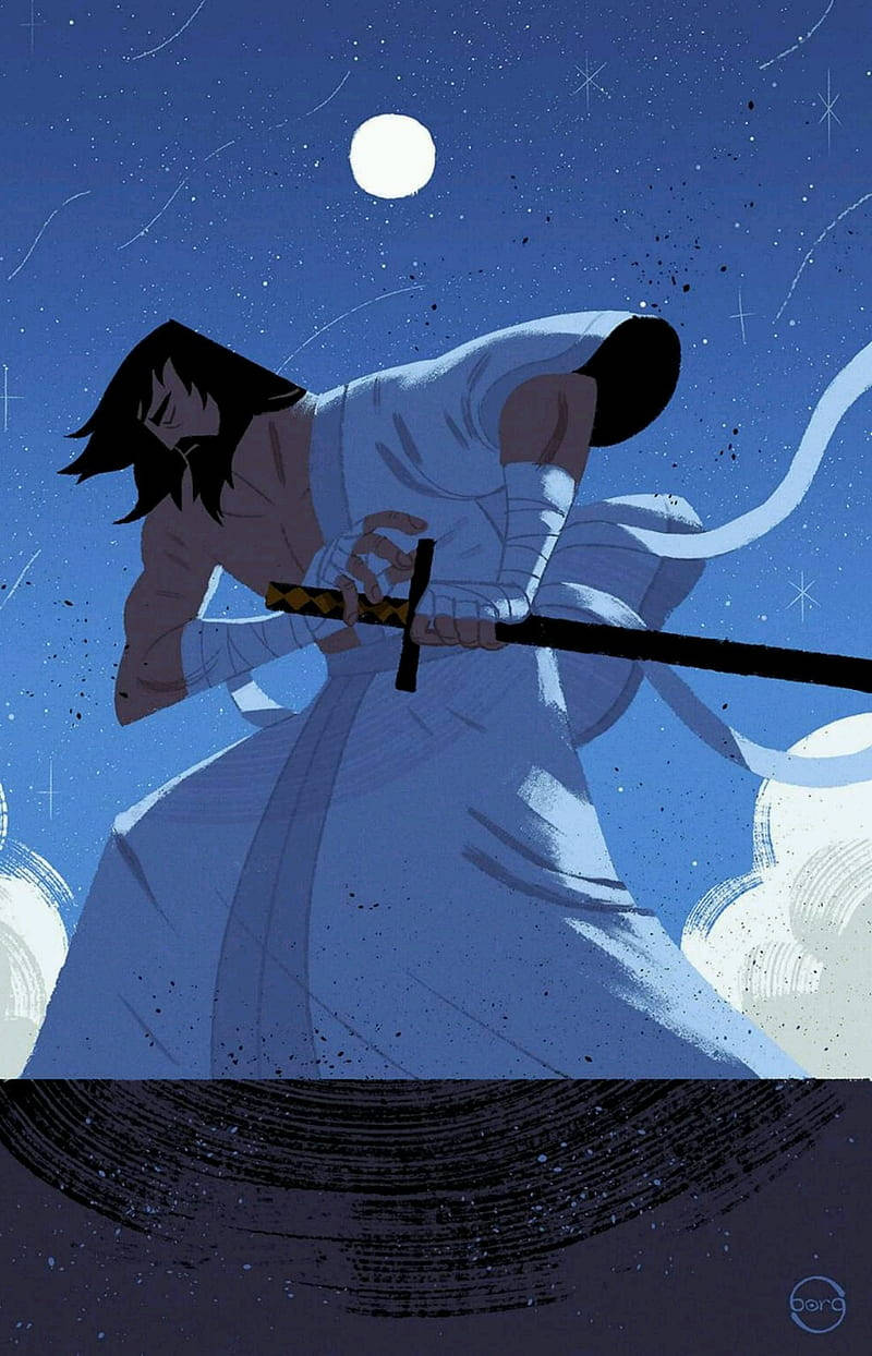 Samurai Jack Under The Moonlight Background