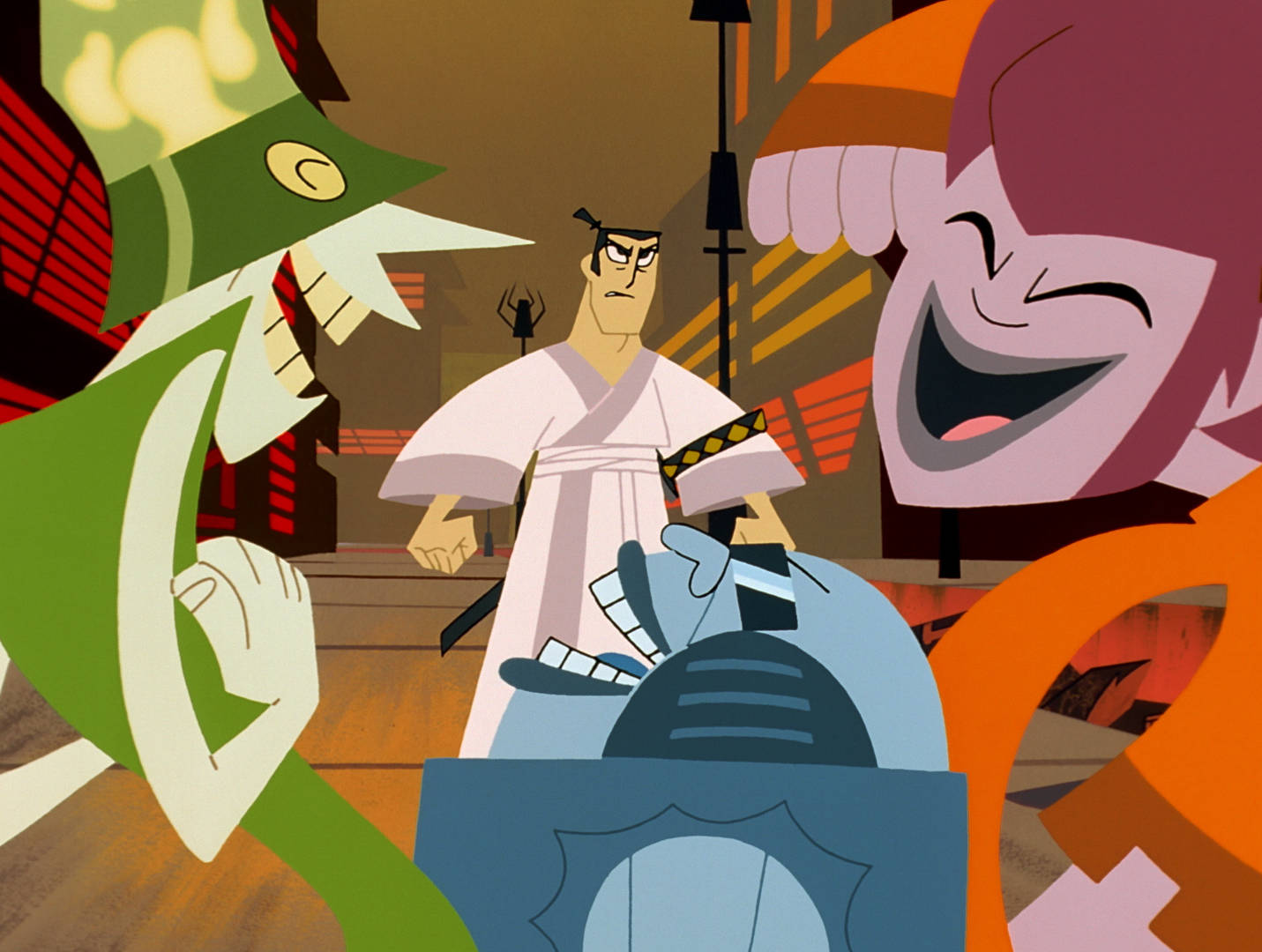 Samurai Jack With Alien Teenages Background