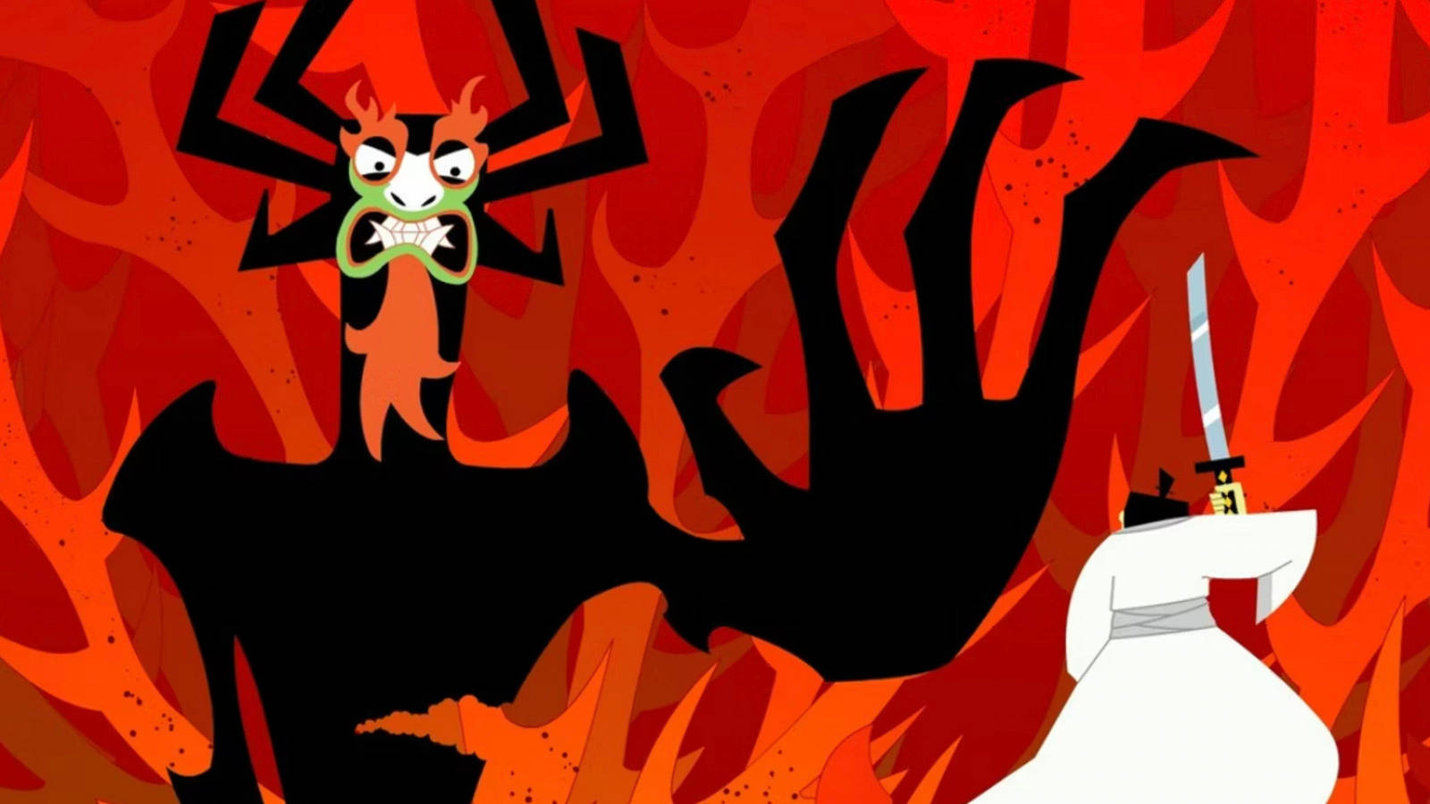 Samurai Jack With Giant Aku Background