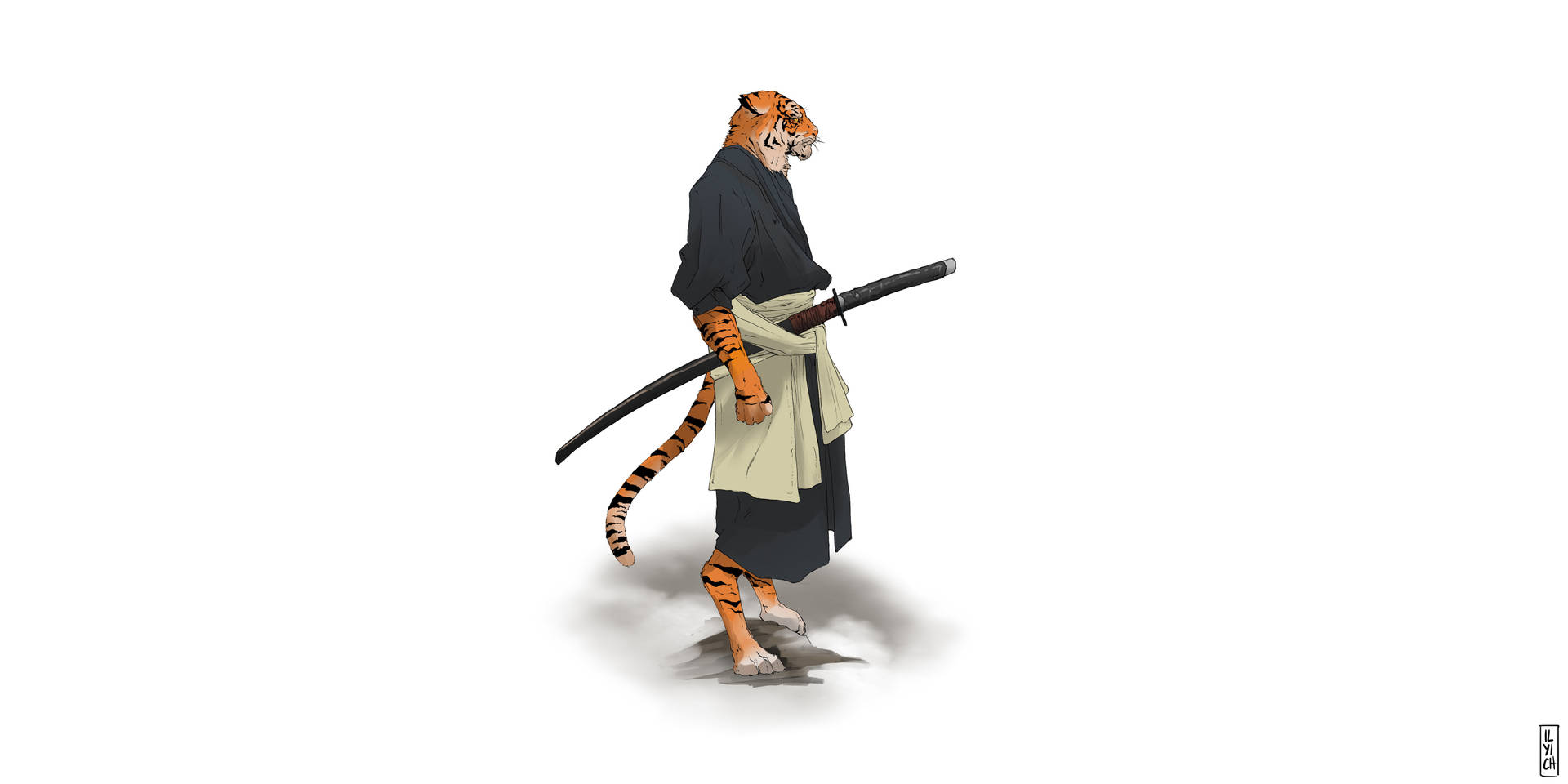 Samurai Tiger With A Sword Background