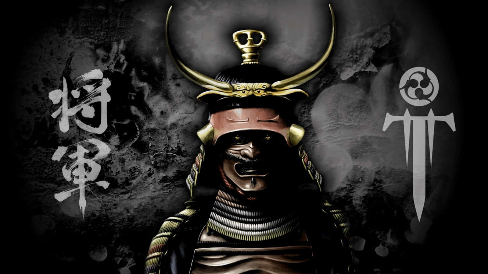 Samurai Warrior In Full Armor With A Sword During Sunset Background
