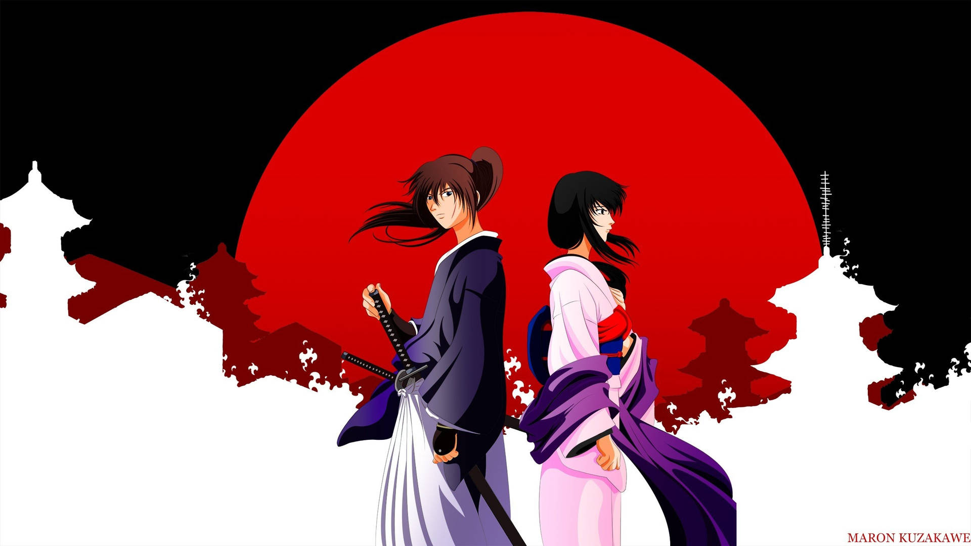 Samurai X Tomoe And Kenshin Background