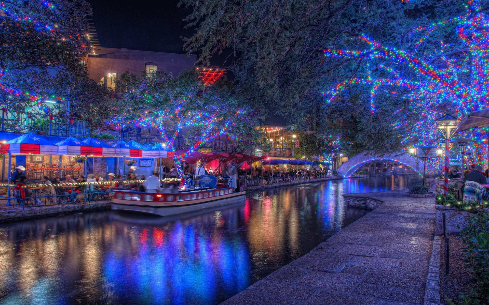 San Antonio River Walk Blue Lights Background