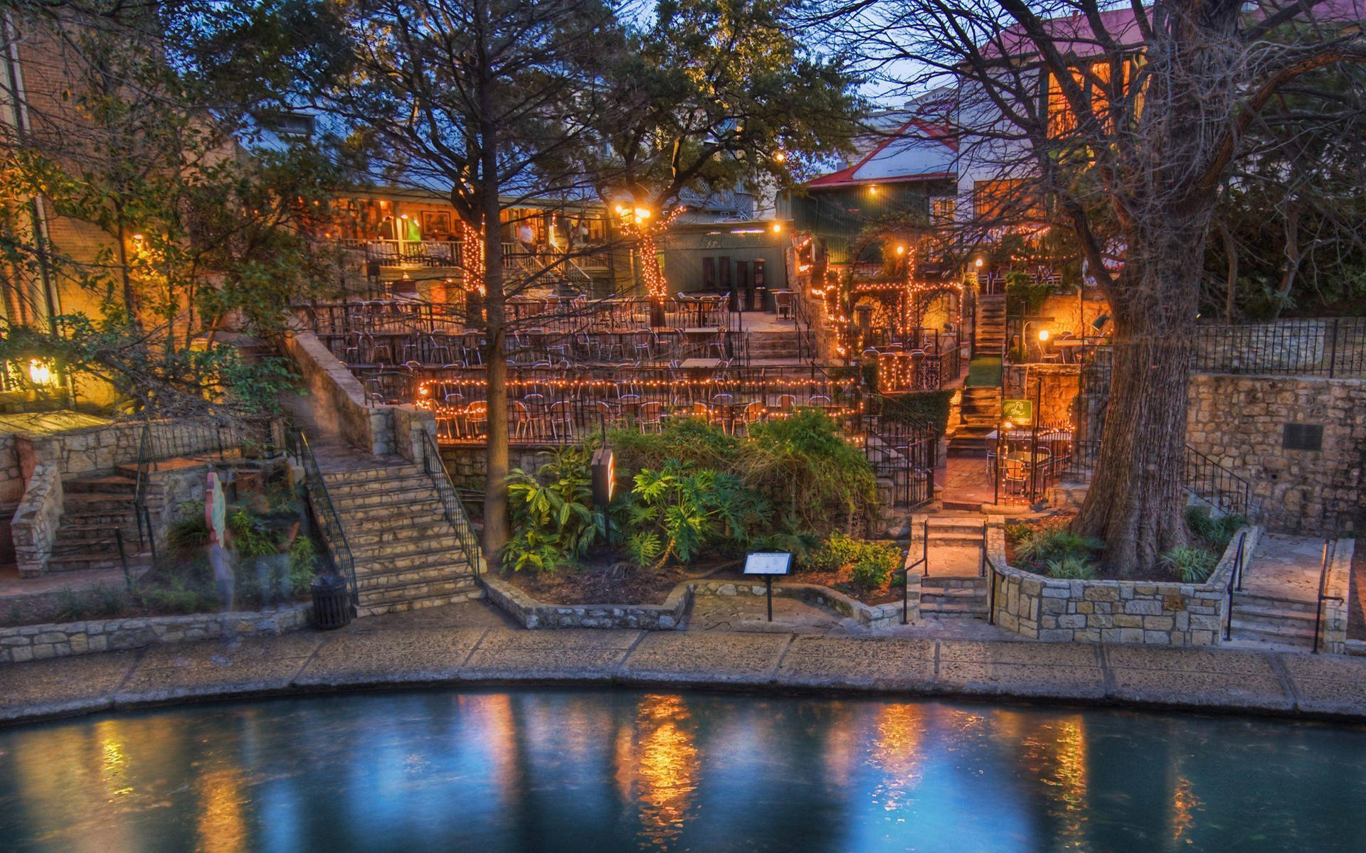 San Antonio River Walk With Stairs Background