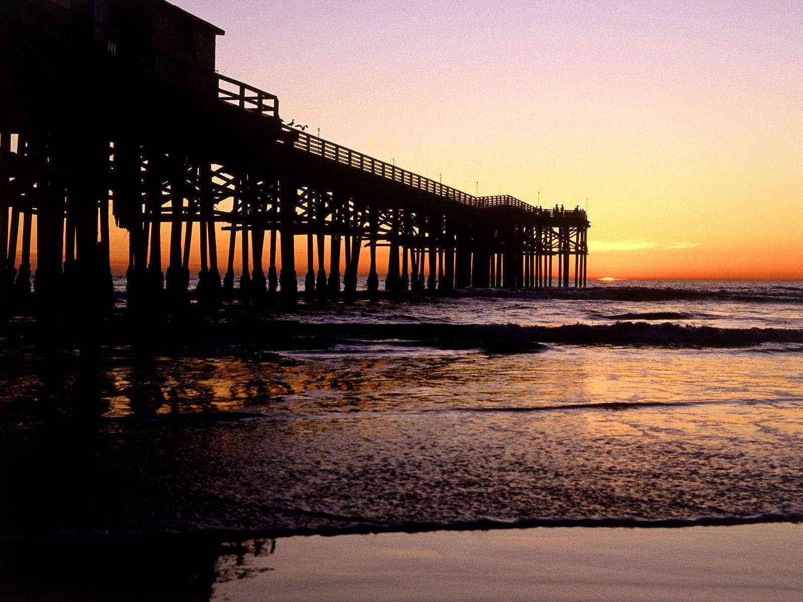 San Diego Pier Sunset Silhouette Background