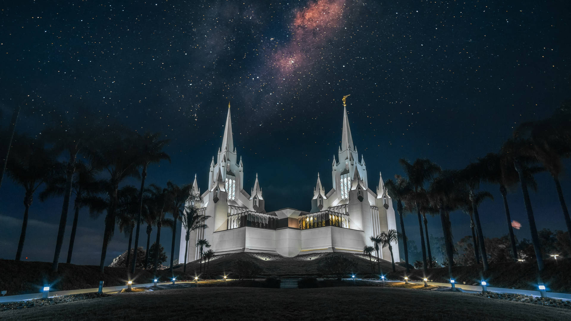 San Diego Temple On A Starry Night Background