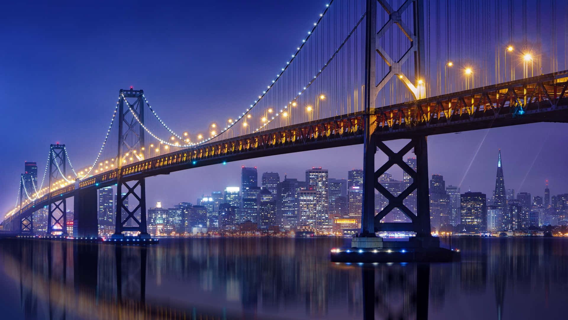 San Francisco Bay Bridge Night Lights4 K Background