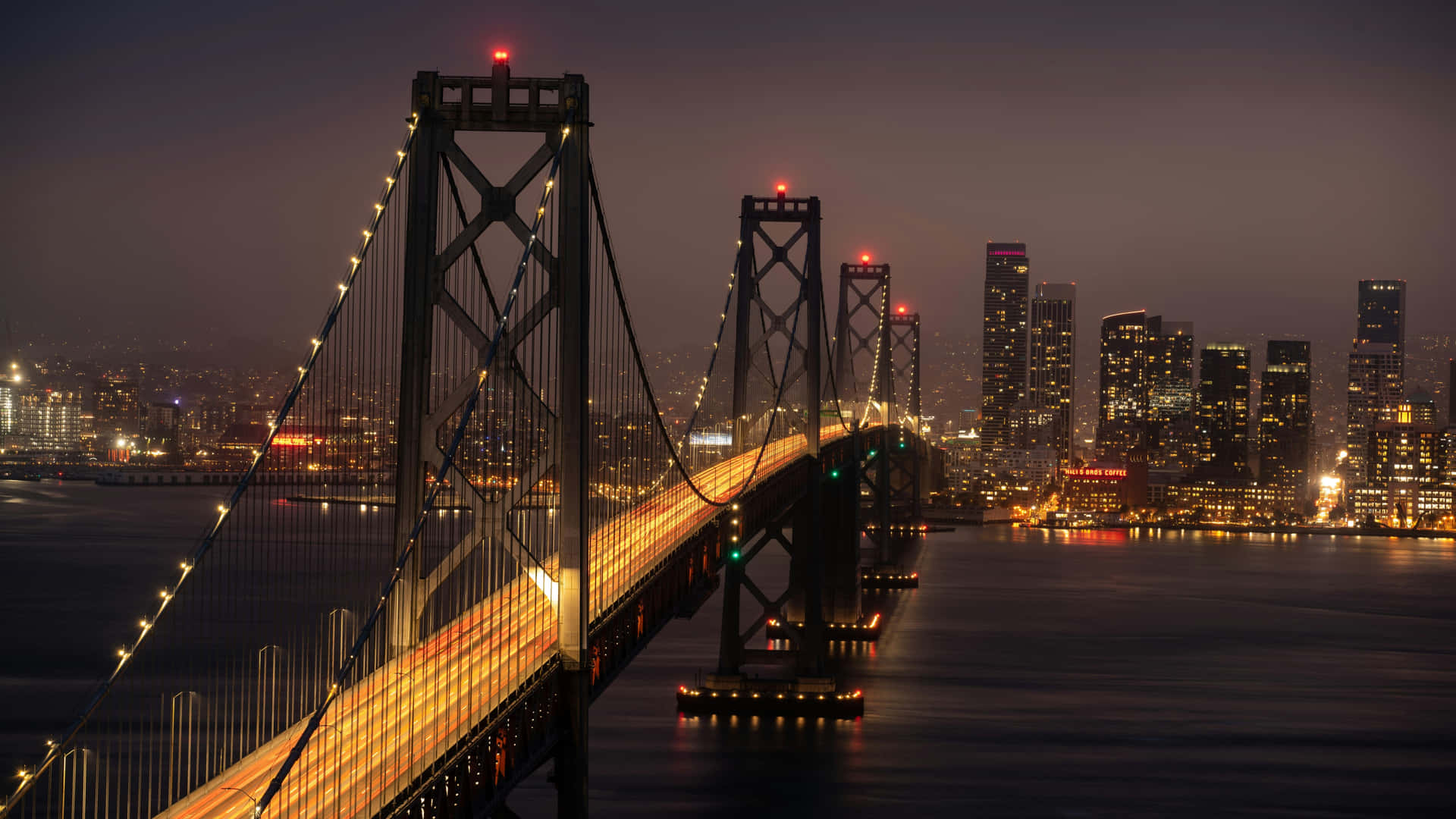 San Francisco Bay Bridge Night Skyline4 K Background