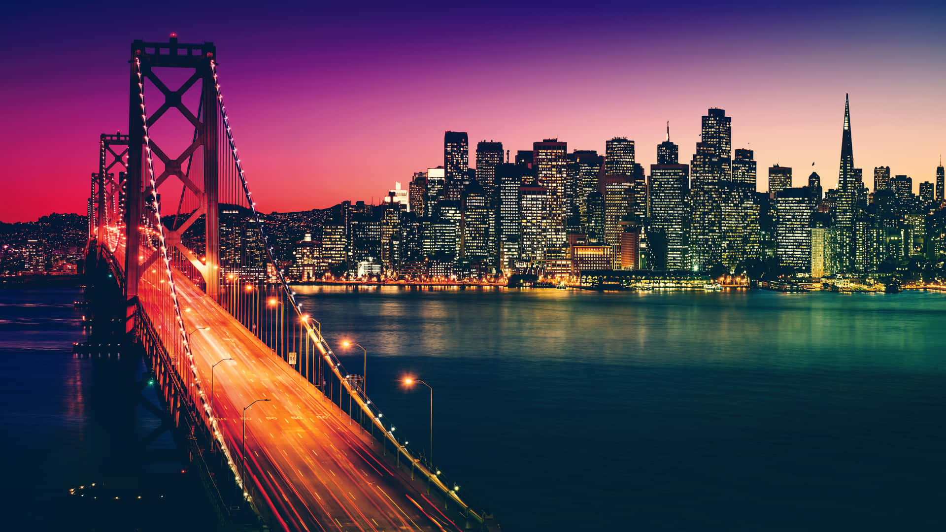 San Francisco Bay Bridgeand Skylineat Twilight Background