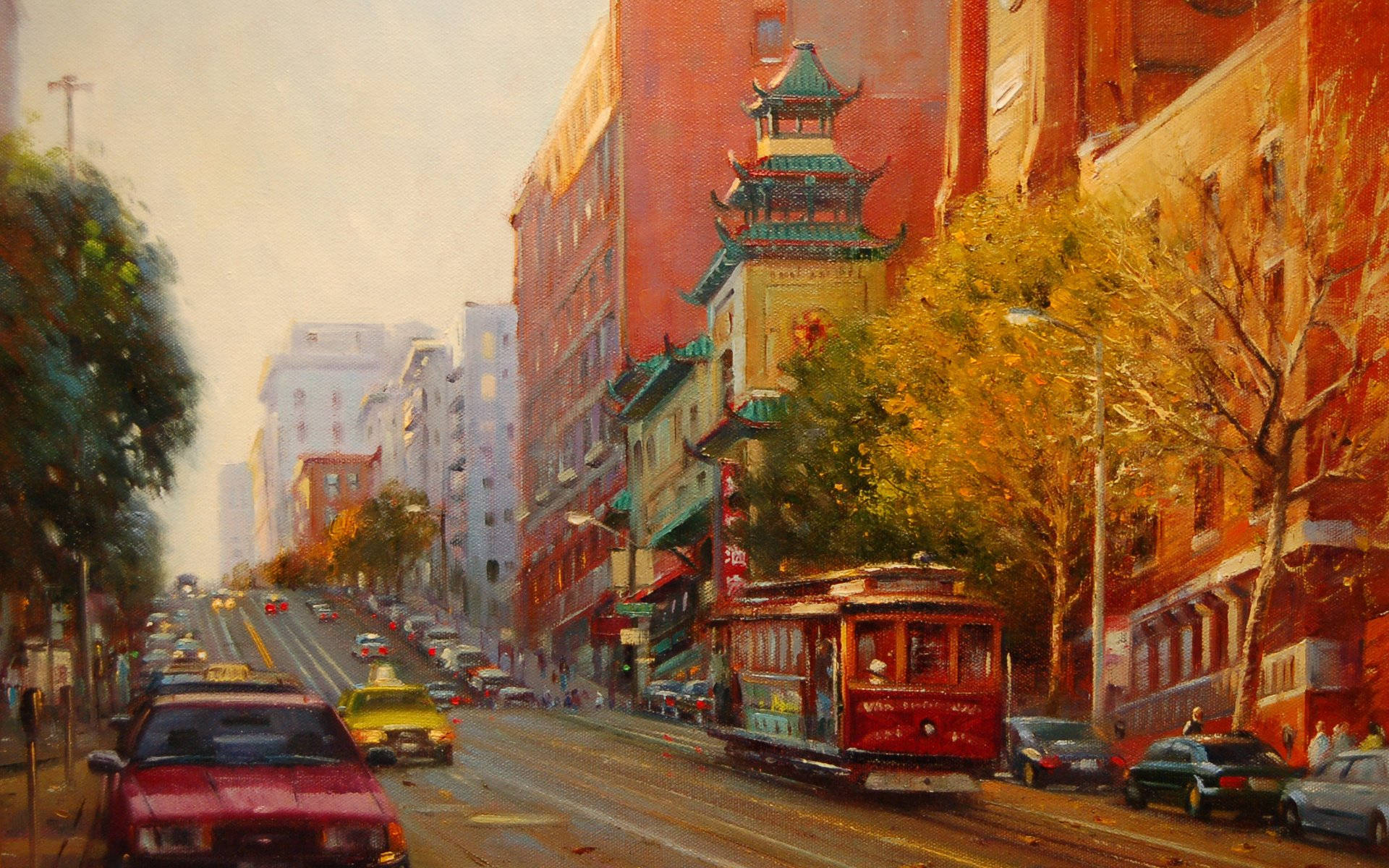 San Francisco City Road Painting Hd Background