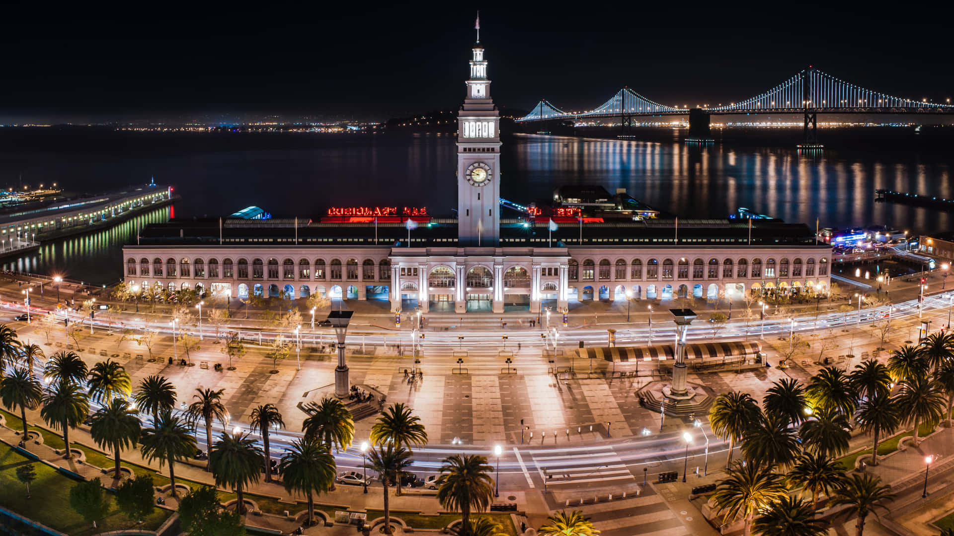 San Francisco Ferry Building Night View4 K Background