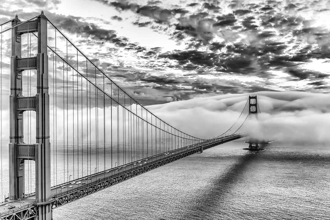 San Francisco Fluffy Clouds Black And White