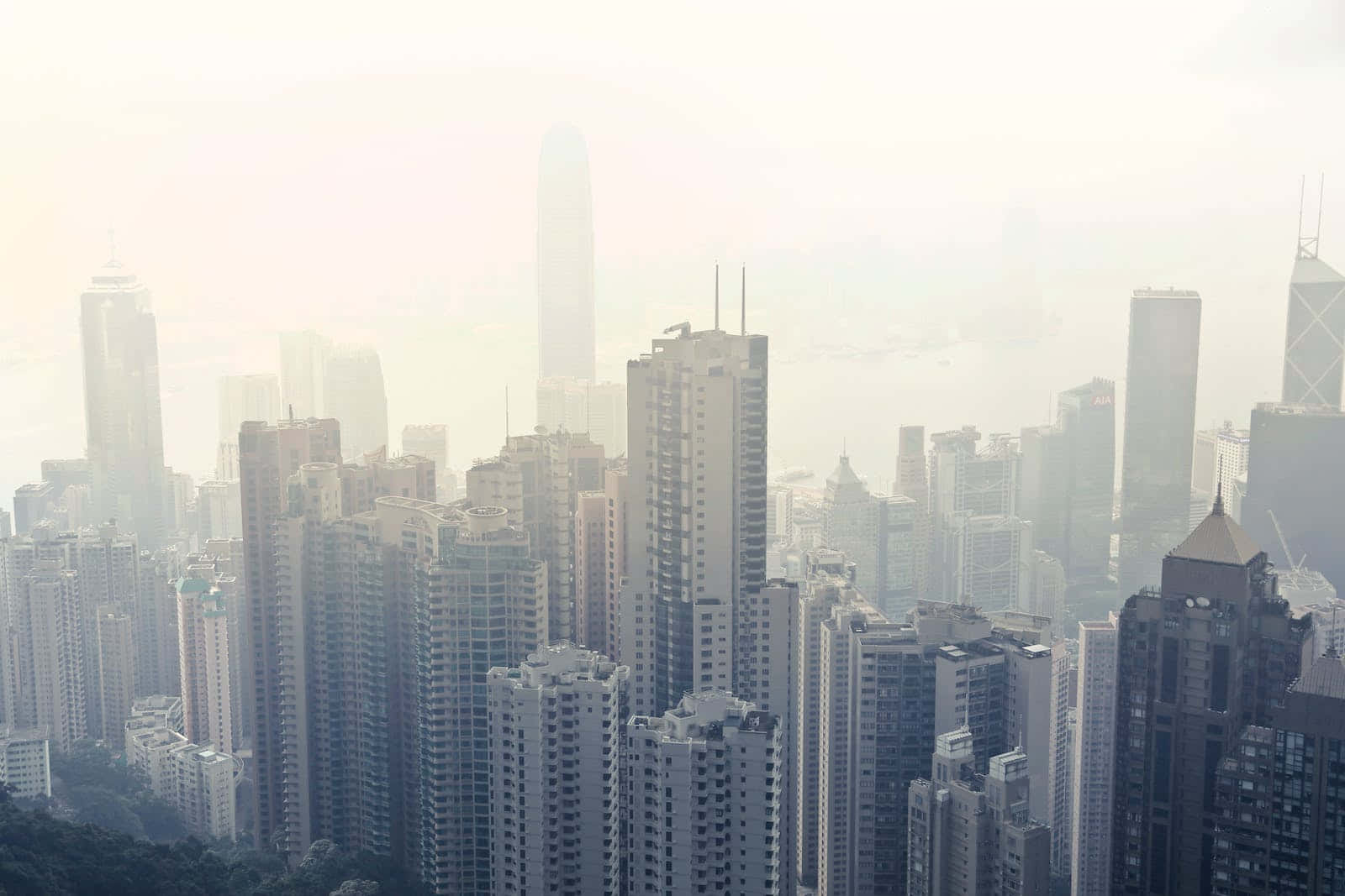 San Francisco Fog Covers Grey Buildings Background