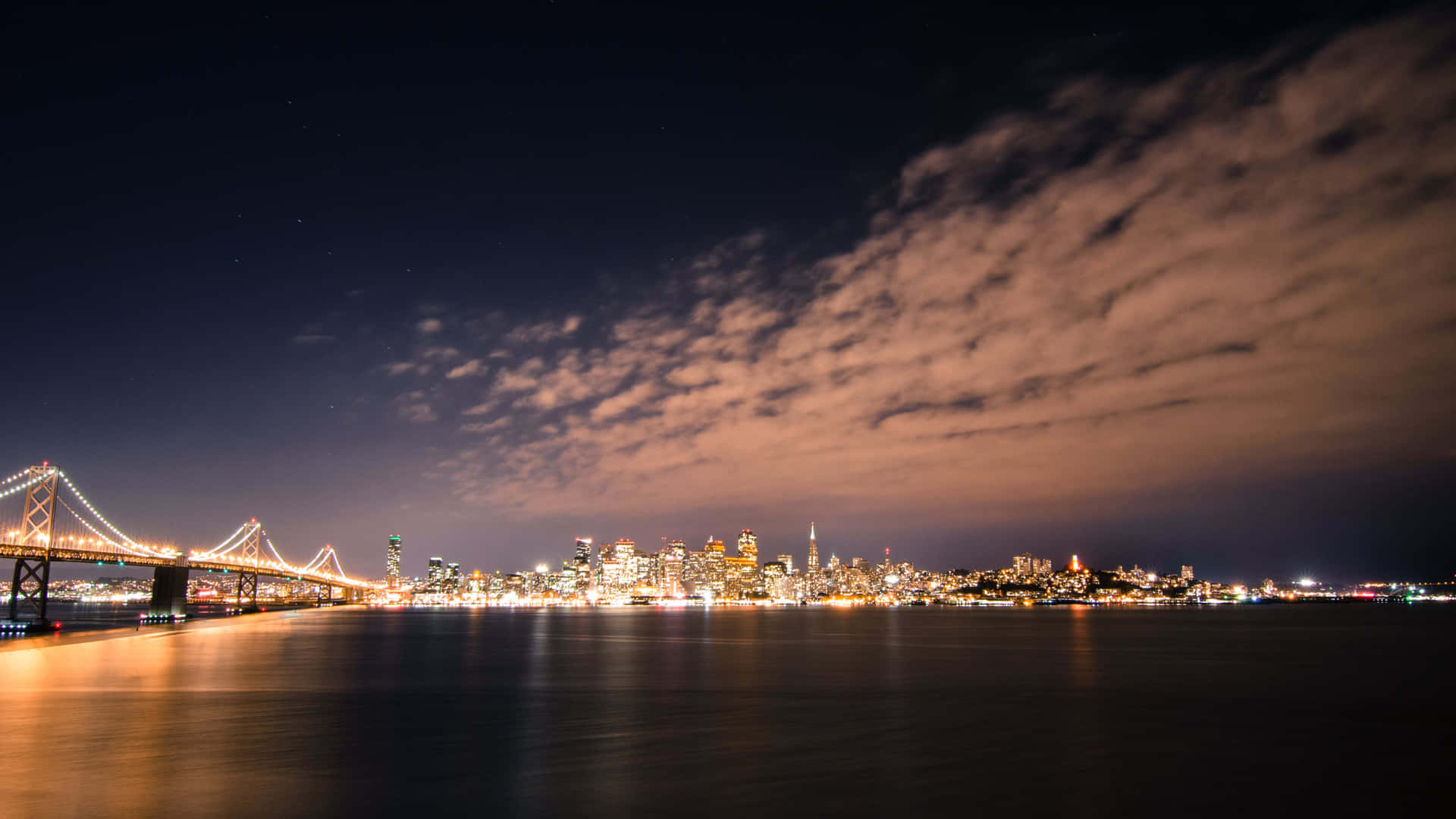 San Francisco Night Skyline Bay Bridge Background