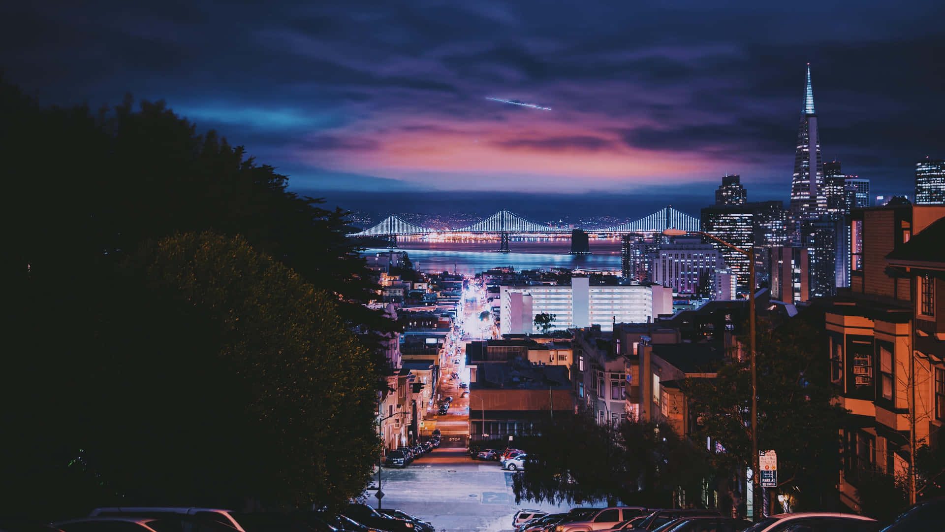 San Francisco Night Skyline View Background