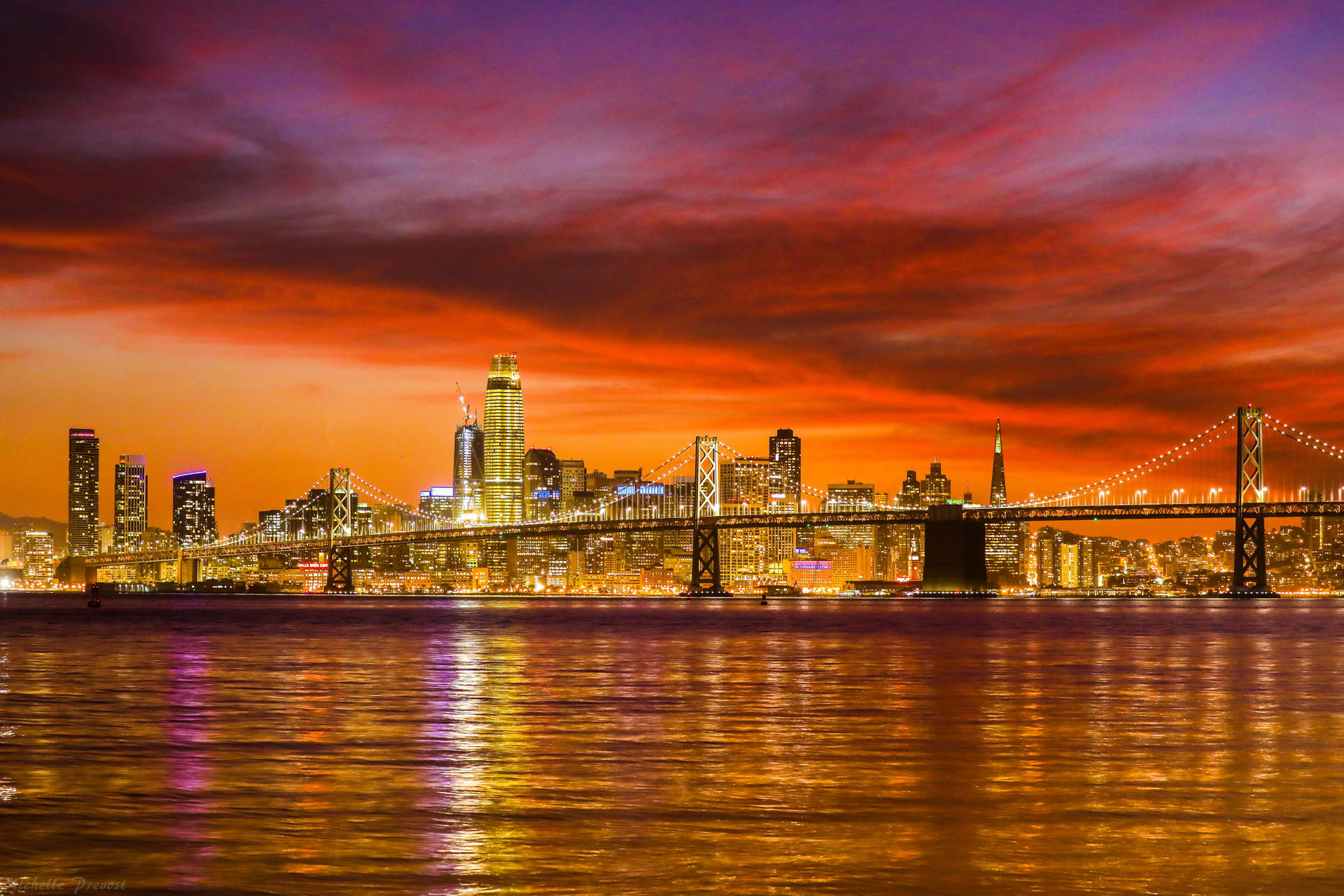 San Francisco Skyline With Orange Sunset Background