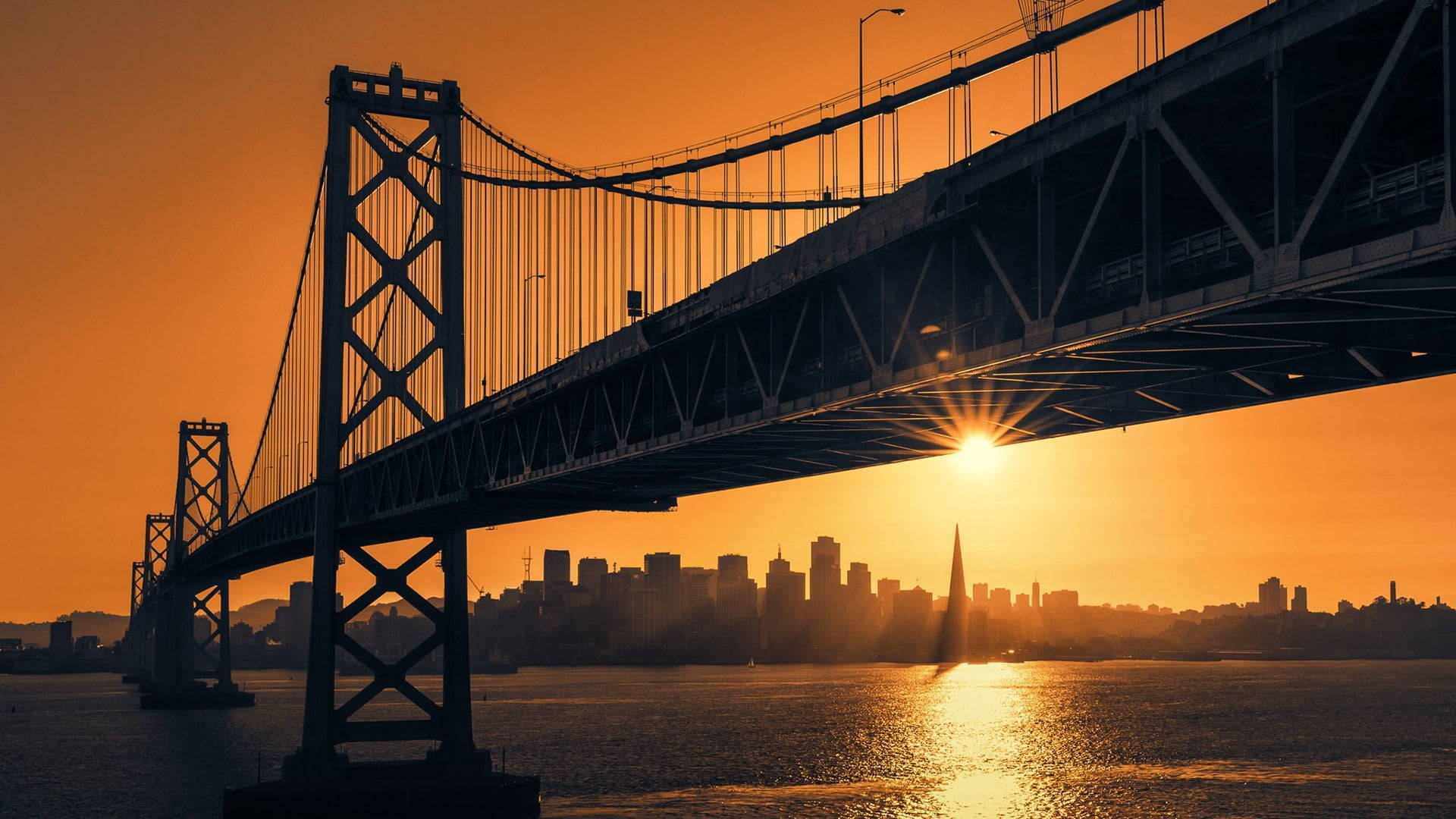 San Francisco Skyline With Sunset Bridge Background