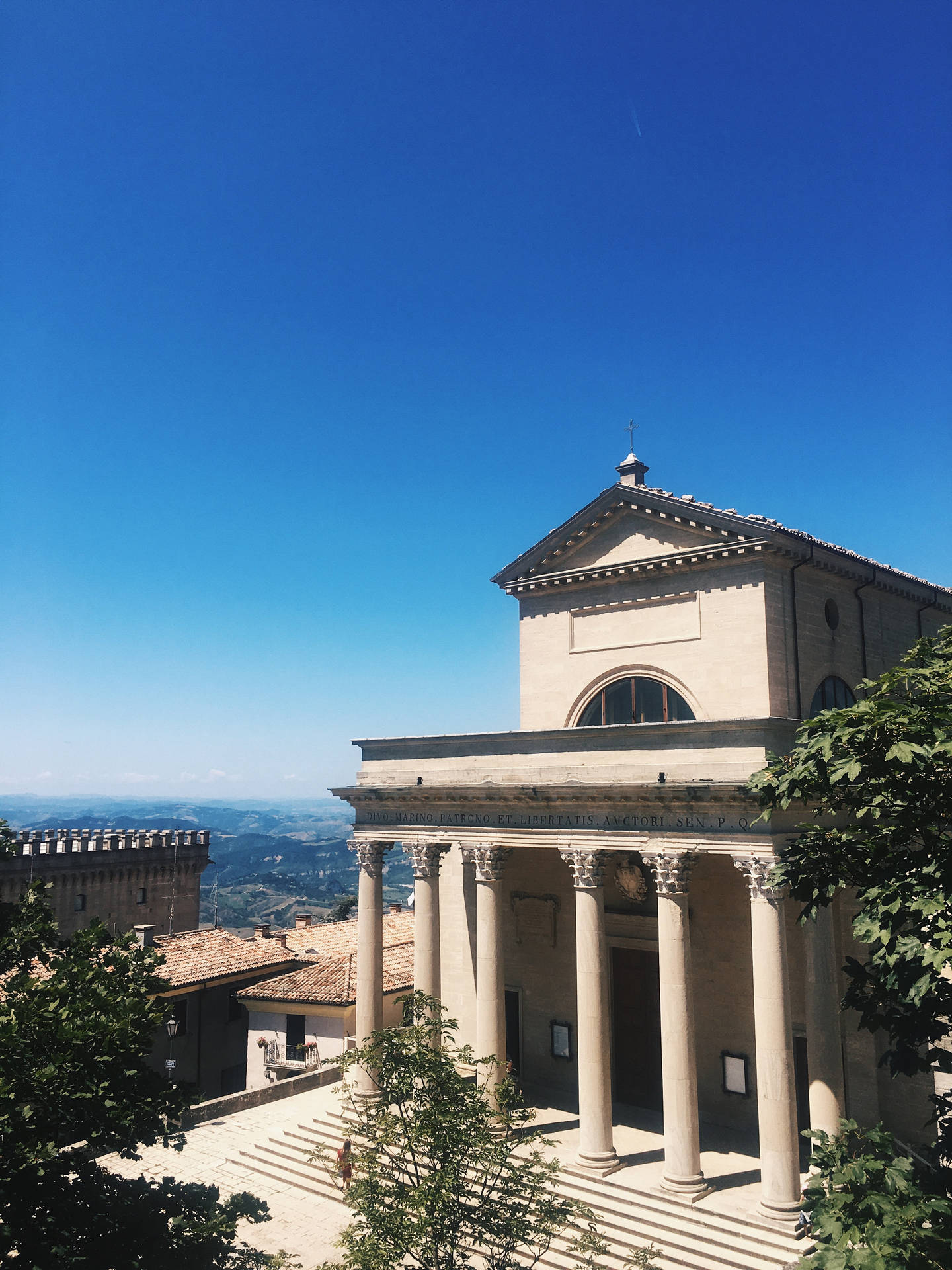 San Marino Basilica Del Santo Under A Vibrant Sky Background