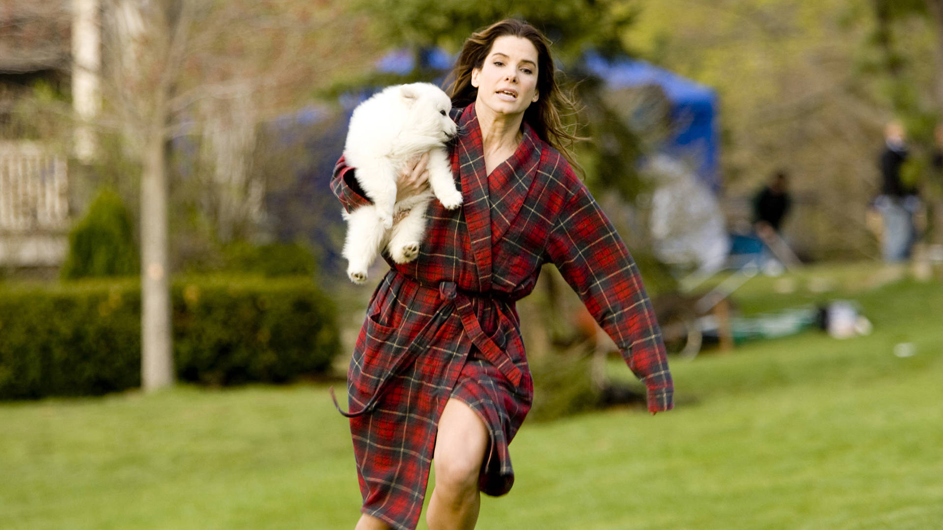 Sandra Bullock Holding A Puppy Background