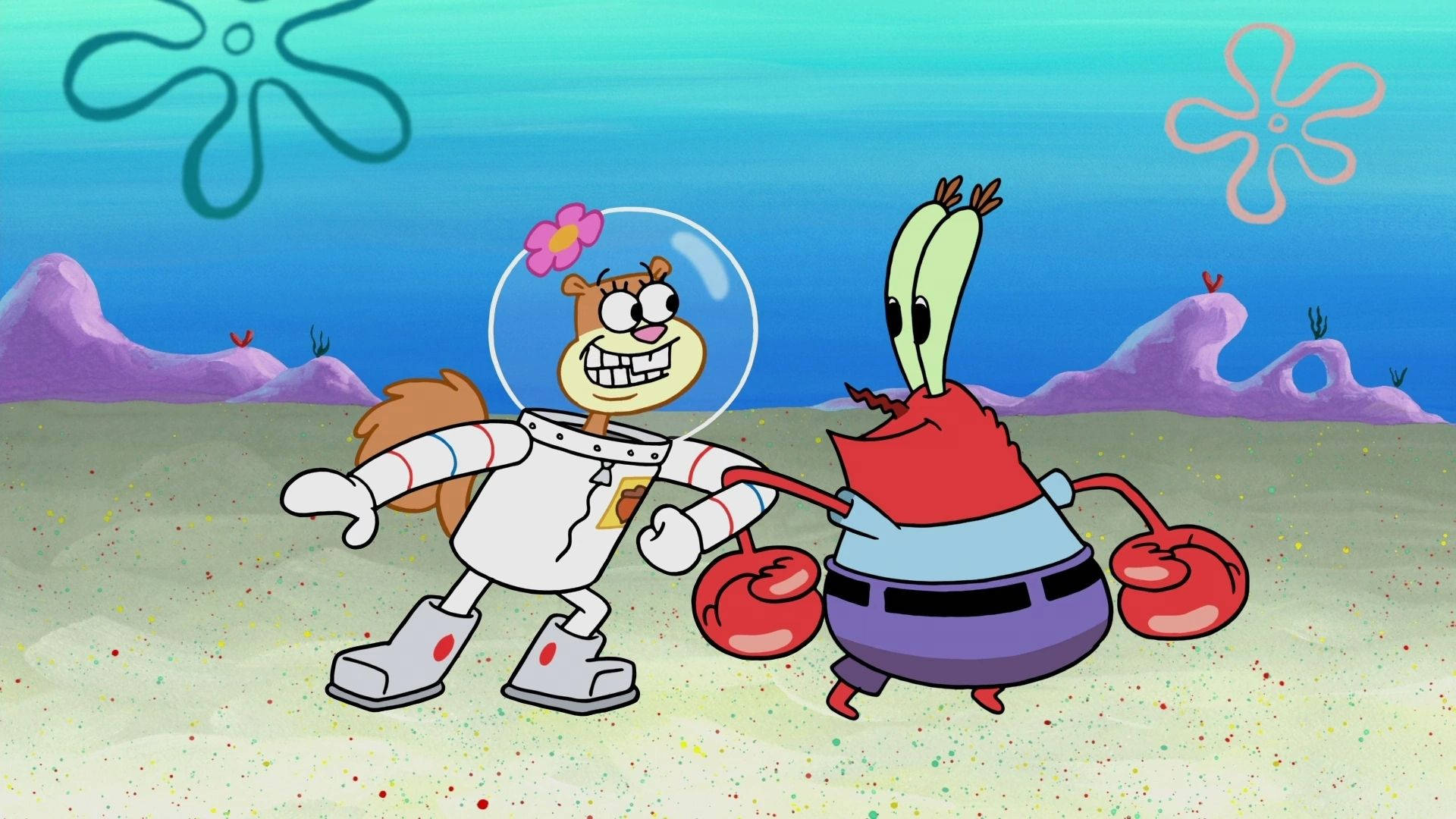 Sandy Cheeks And Mr Crab Background