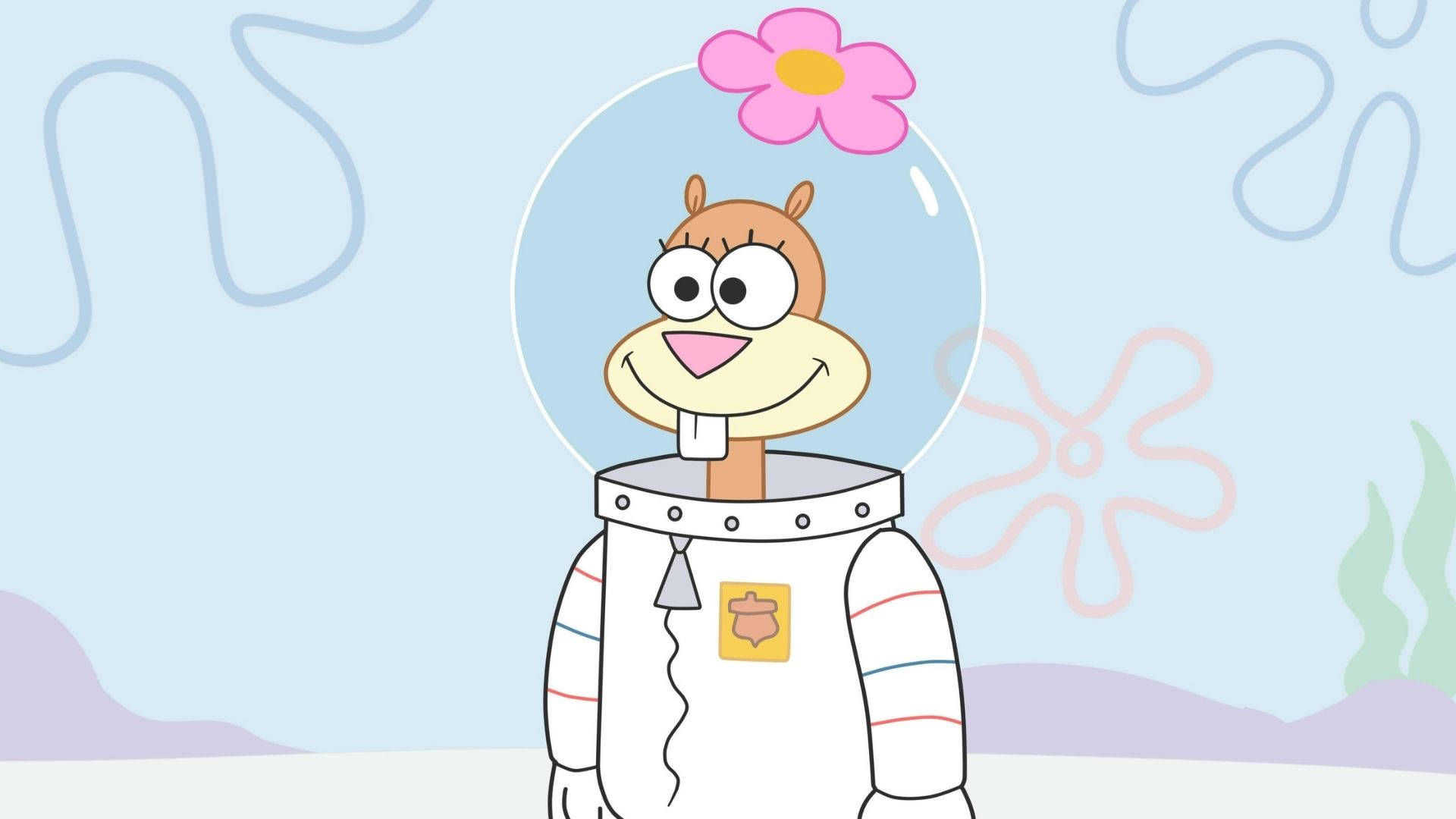 Sandy Cheeks With Suit Smiling Background
