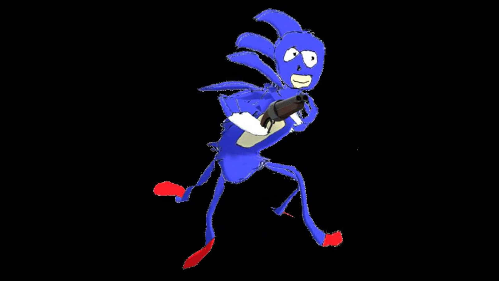Sanic, The Speedy Blue Hedgehog In An Action Pose. Background