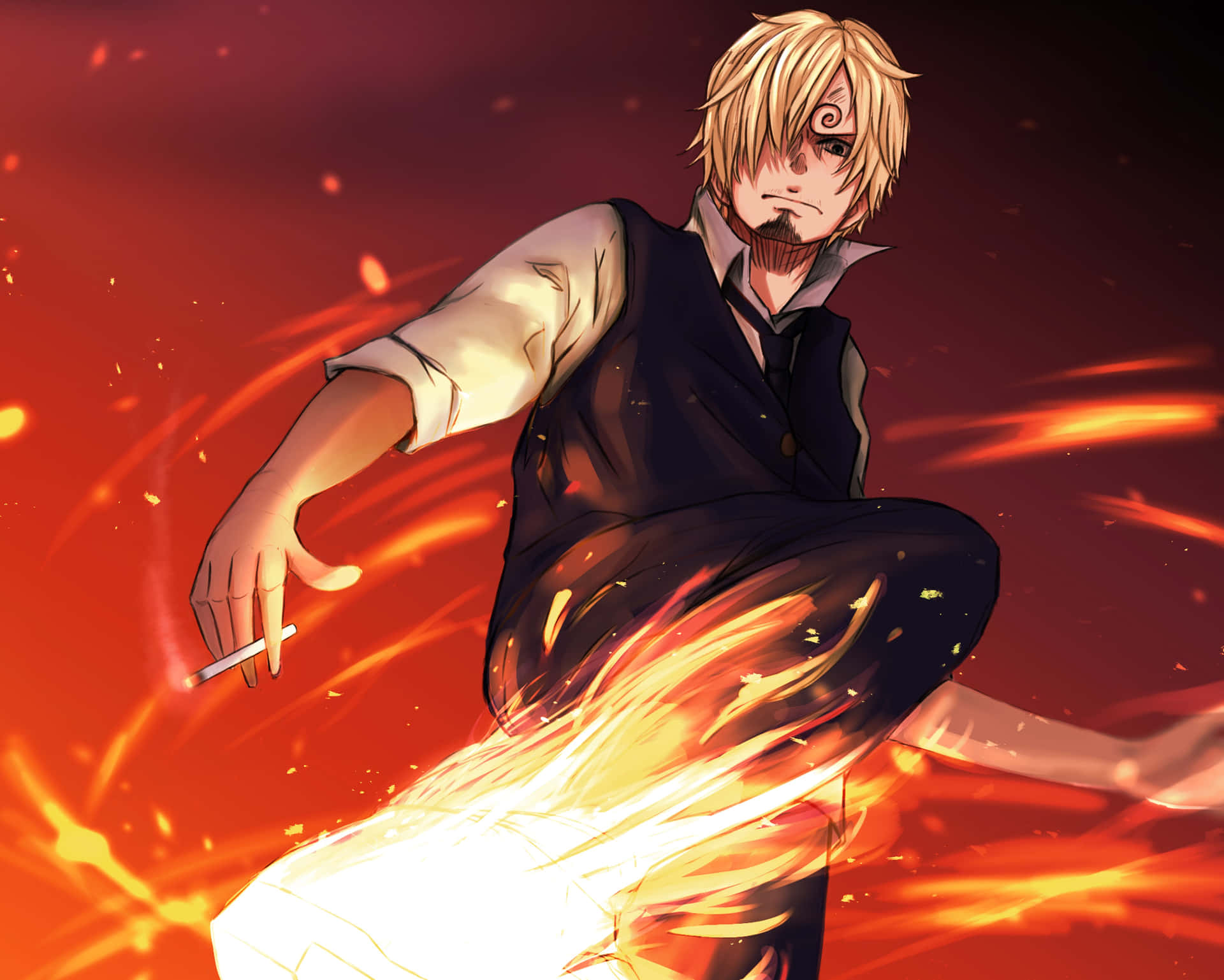 Sanji 4k Fiery Art Background