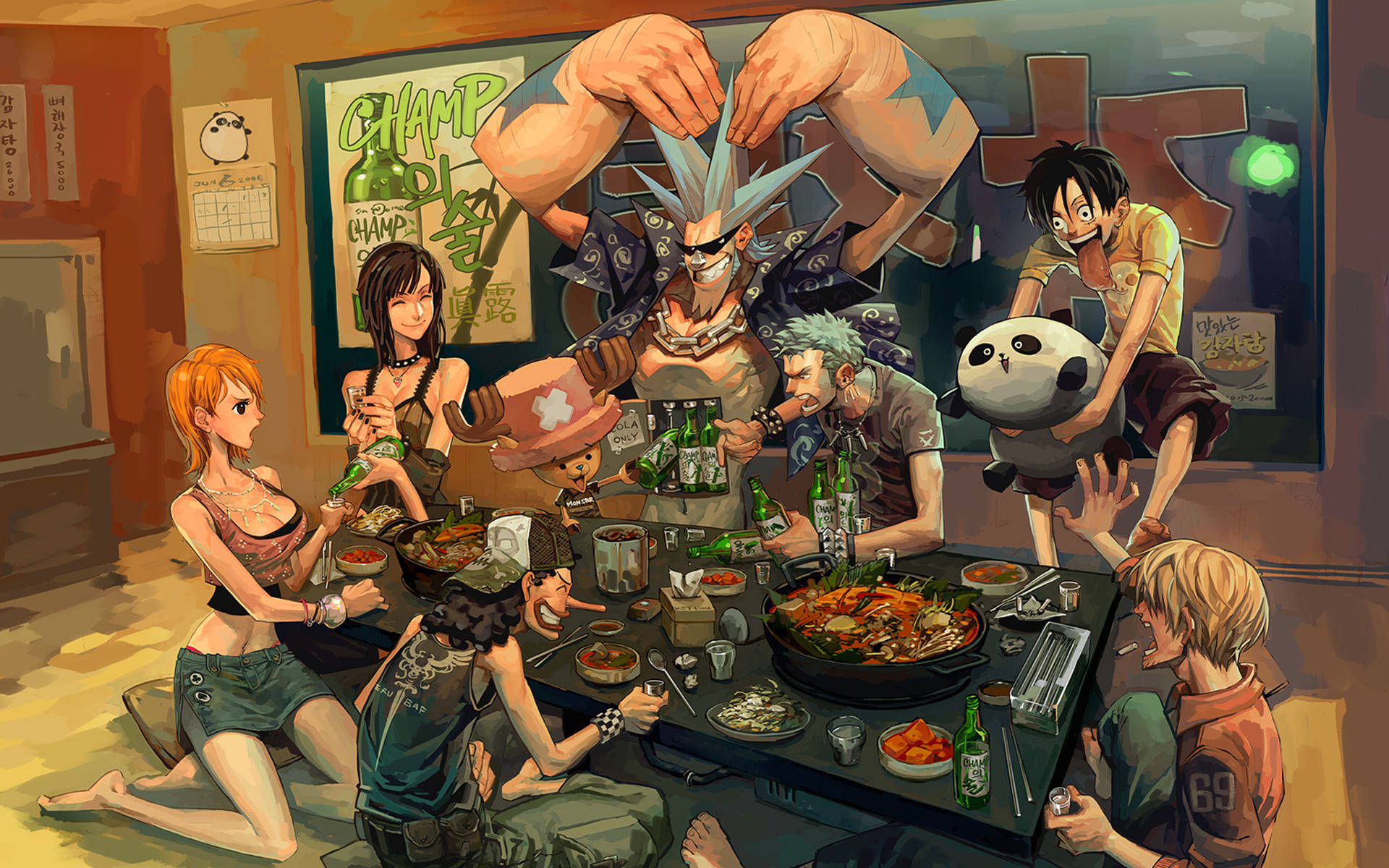 Sanji And Friends Enjoy Dinner Together Background