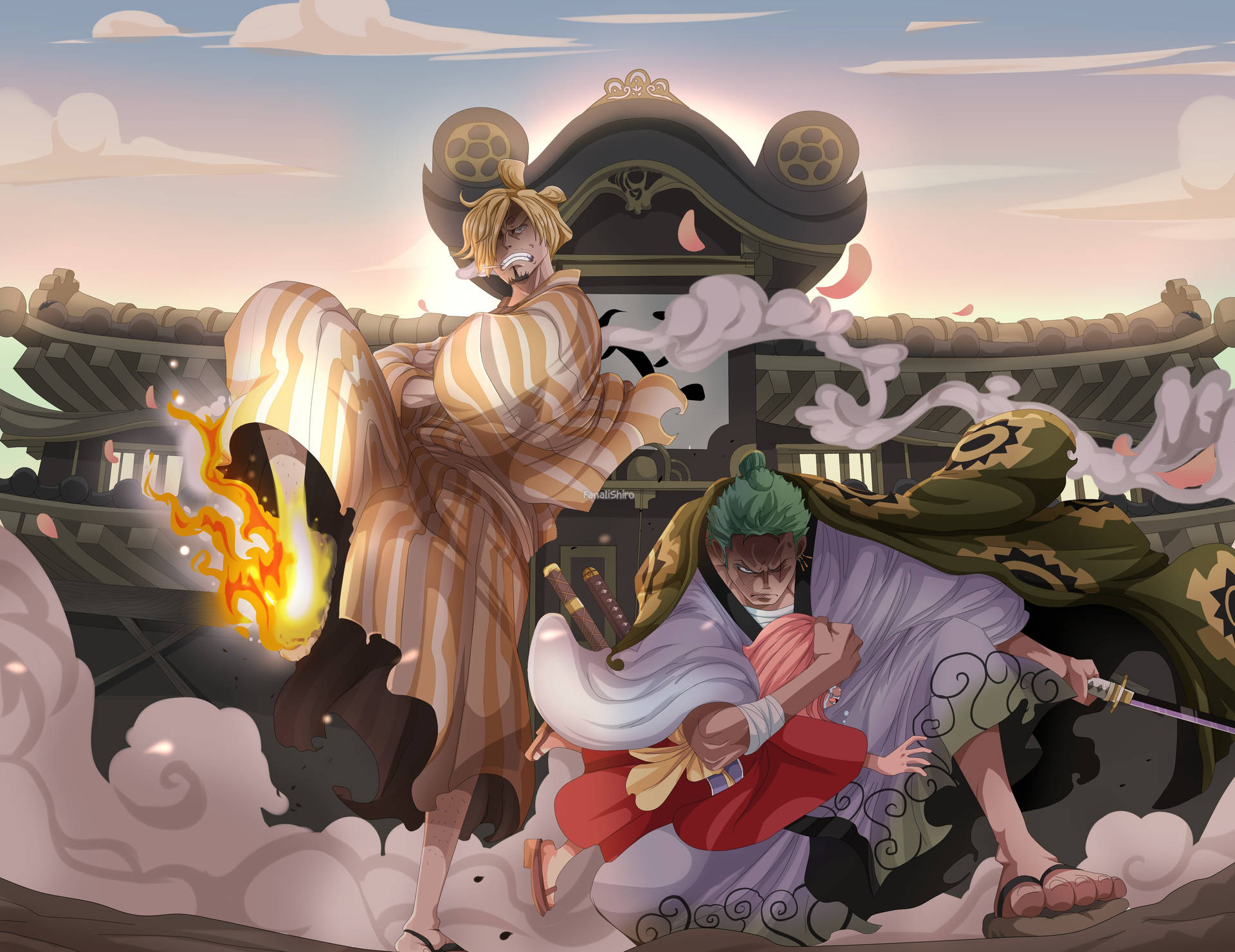Sanji Zoro Protecting Toko One Piece Wano 4k