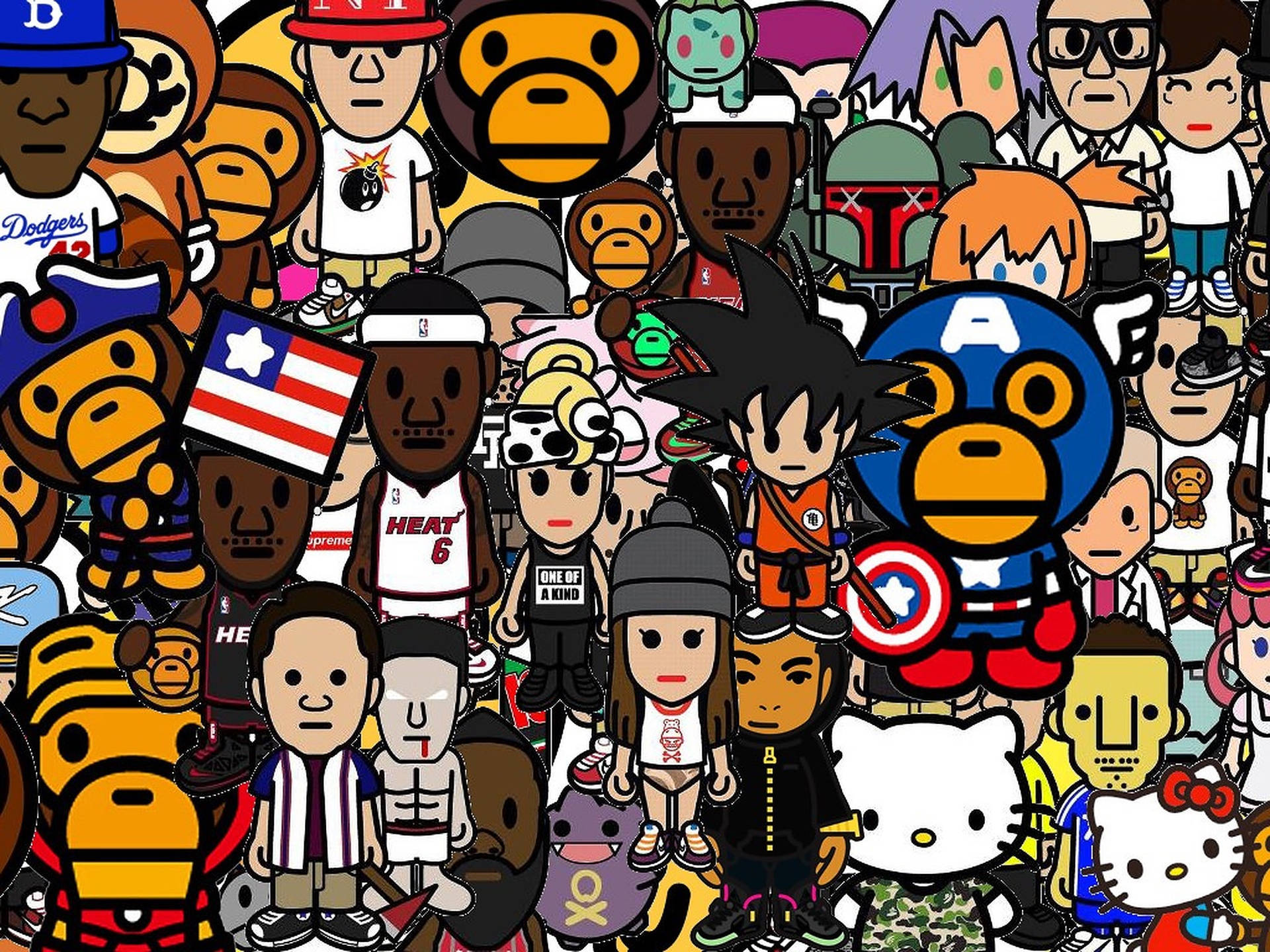 Sanrio And Bape Cartoon Characters Background