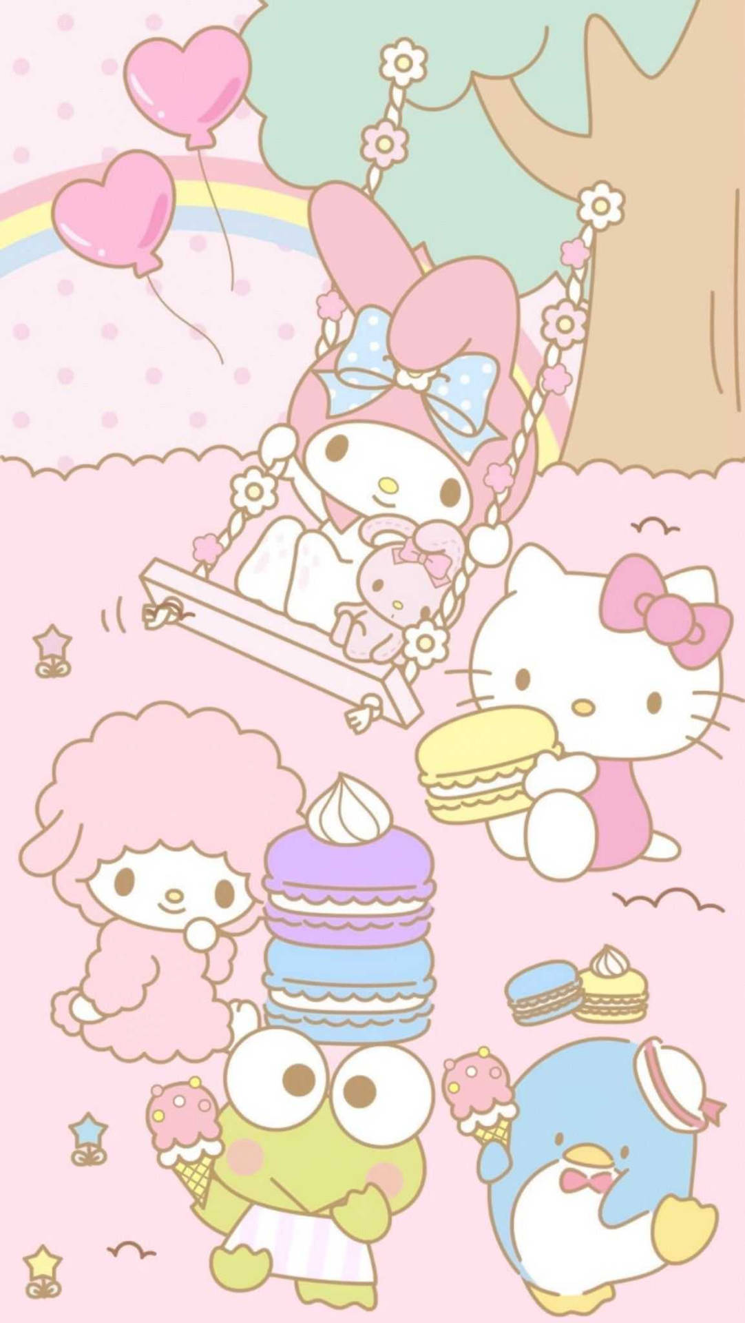 Sanrio Characters Eating Macaroons Background