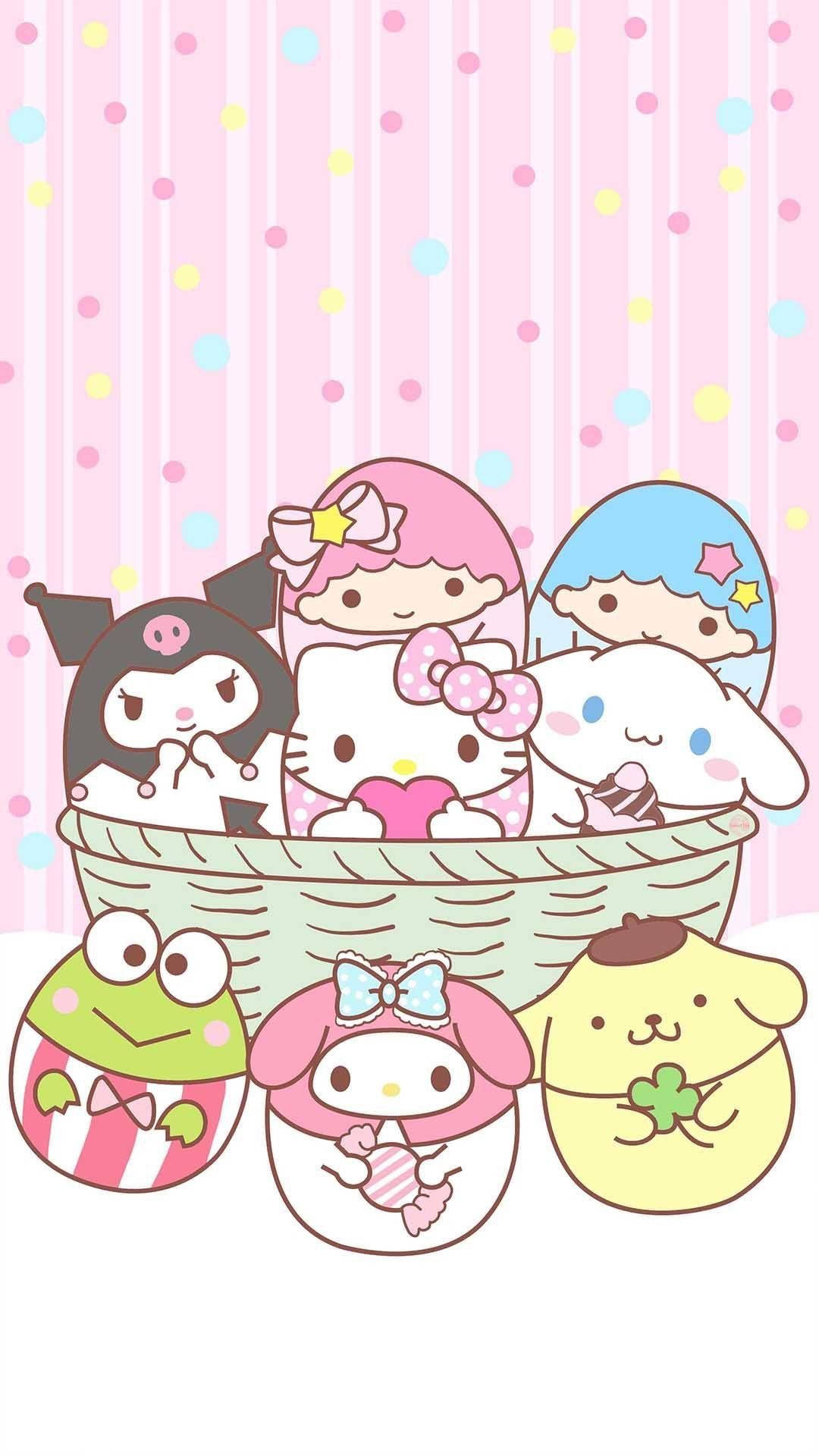 Sanrio Characters In A Basket Background